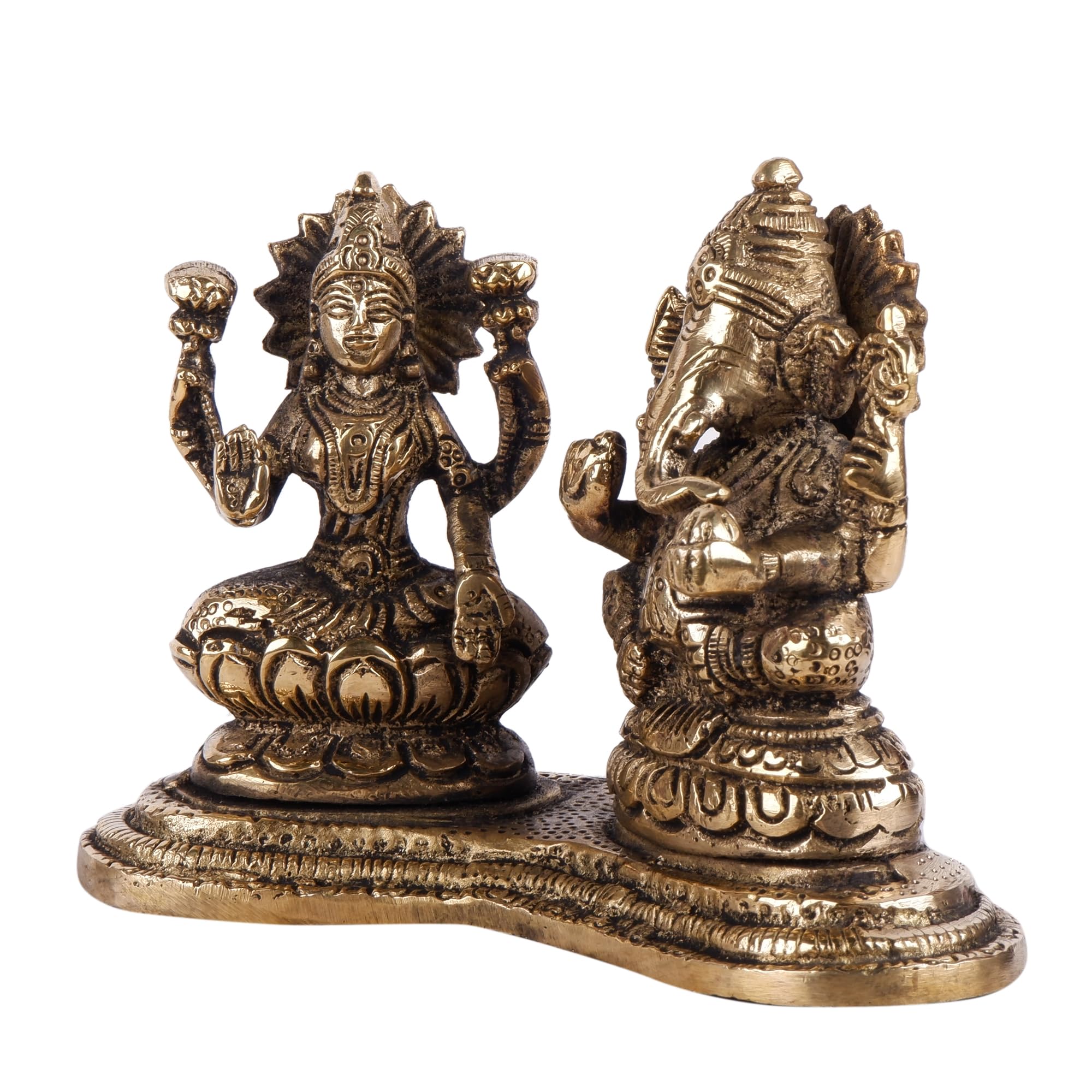Shoppingrox Lakshmi Ganesh Set 11 Cm Religious Idol & Figurine Brass Metal Yellow Color