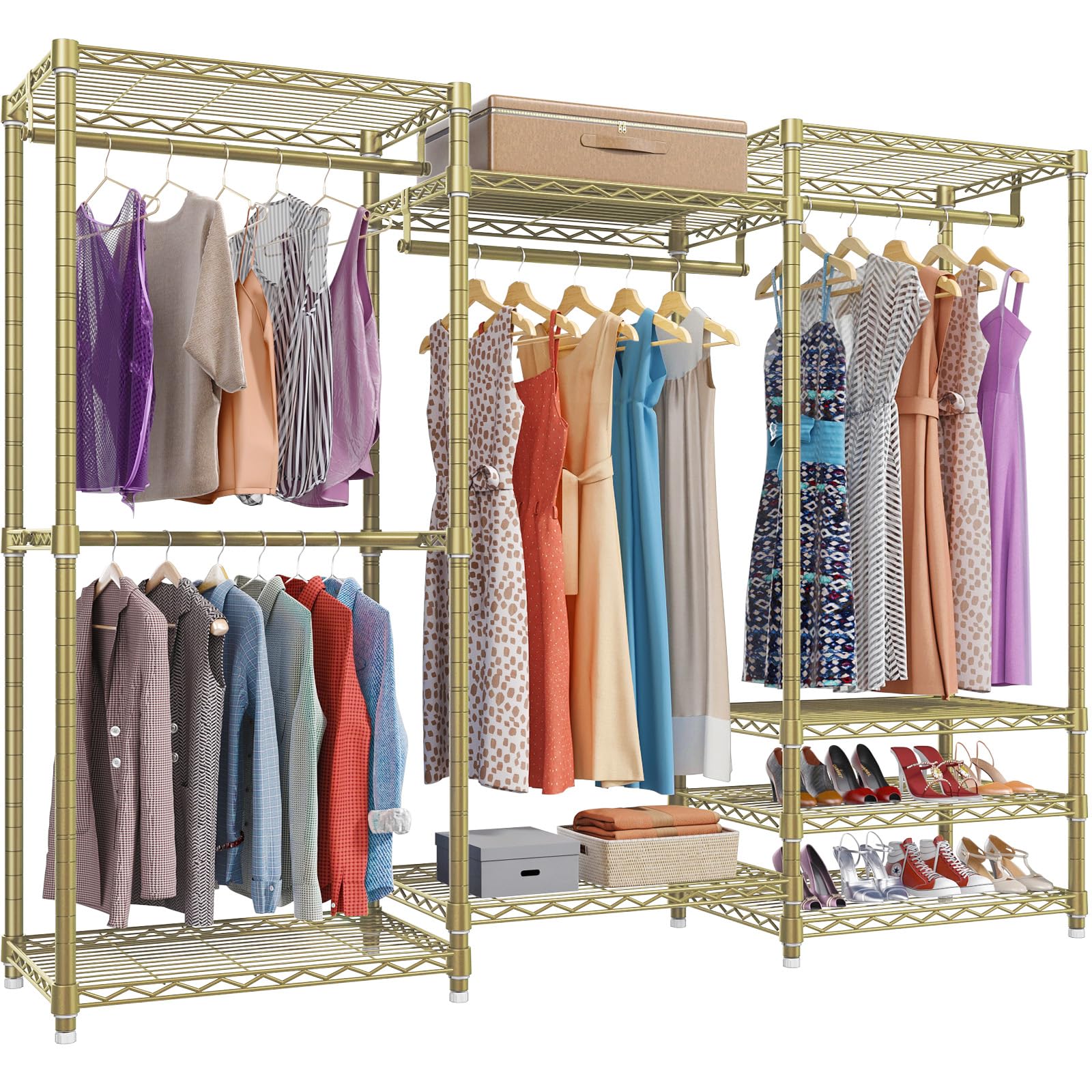 VIPEK V5 Portable Closet Wardrobe Heavy Duty Clothes Rack  Freestanding Metal Clothing Rack Custom Closet Rack with 8 Adjustable Shelves  68.9 '' L x 15.7 '' W x 76.4 '' H  Max Load 800LBS  Gold