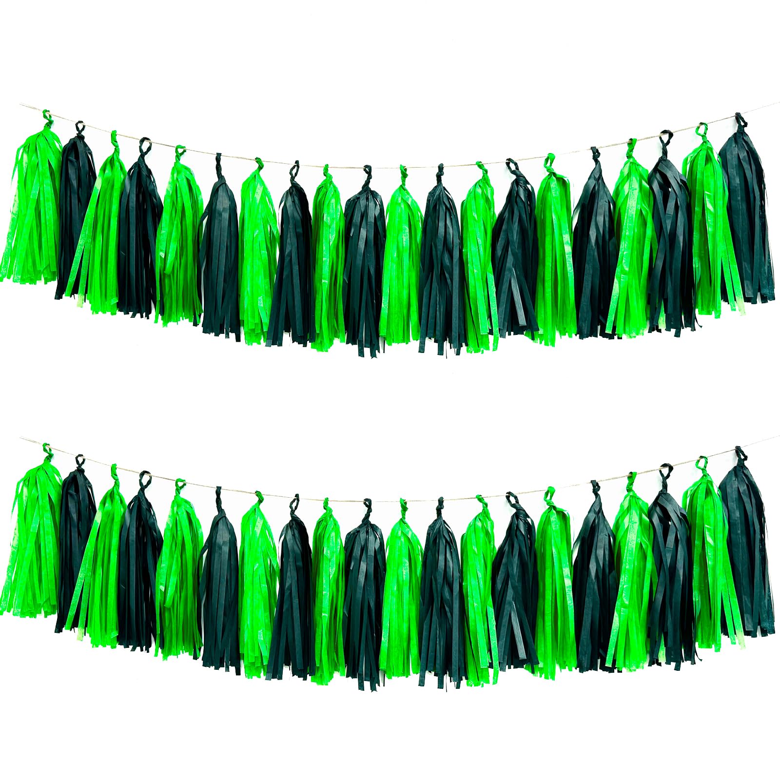 Black Green Tassel Garland,Tissue Tassel Banner for Party Decorations,Pack of 20