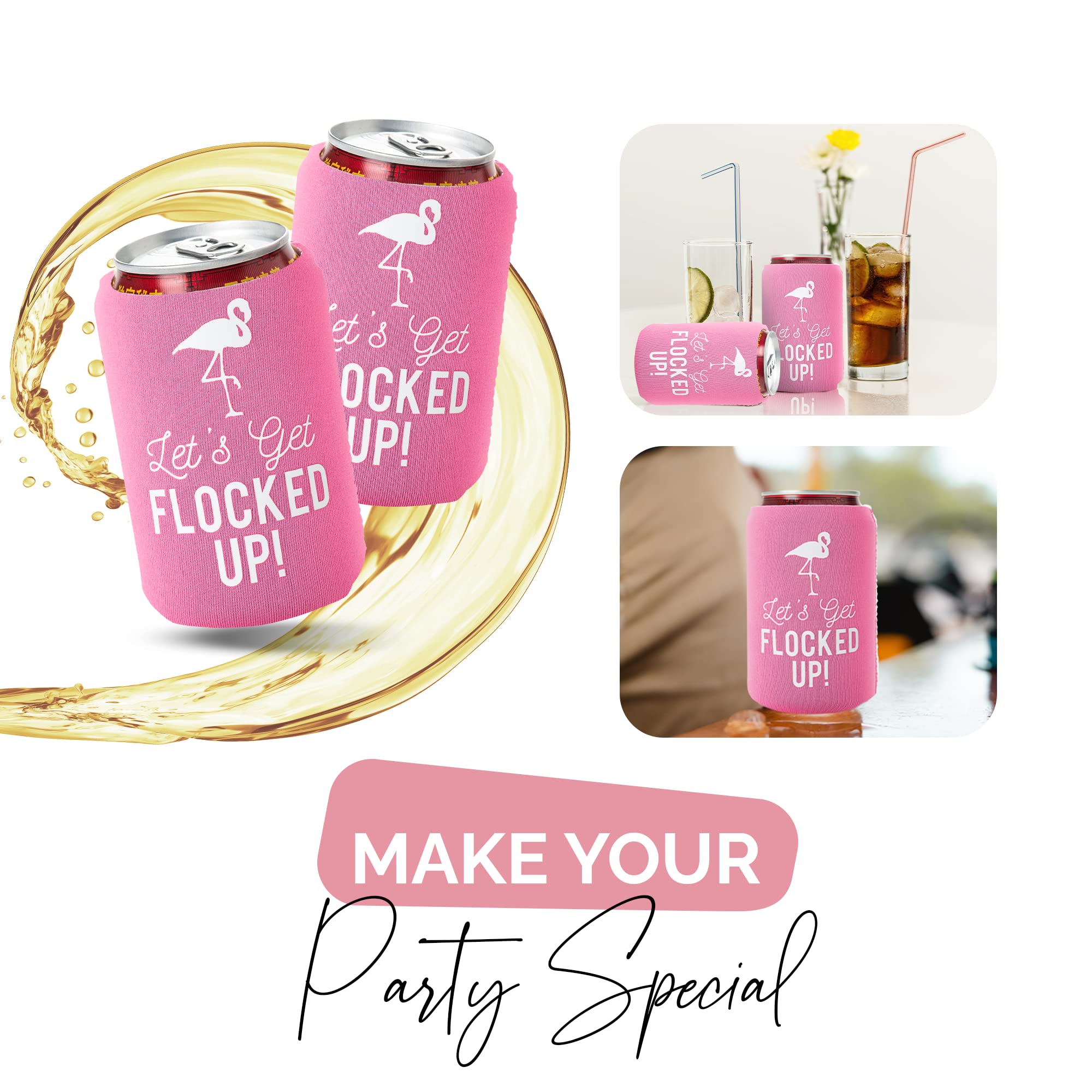 Let'S Get Flocked Up!, Set Of 12 Pink And White Can Coolers Cups, Flamingo Can Coolers Perfect Flamingo Party Supplies, Final Fl
