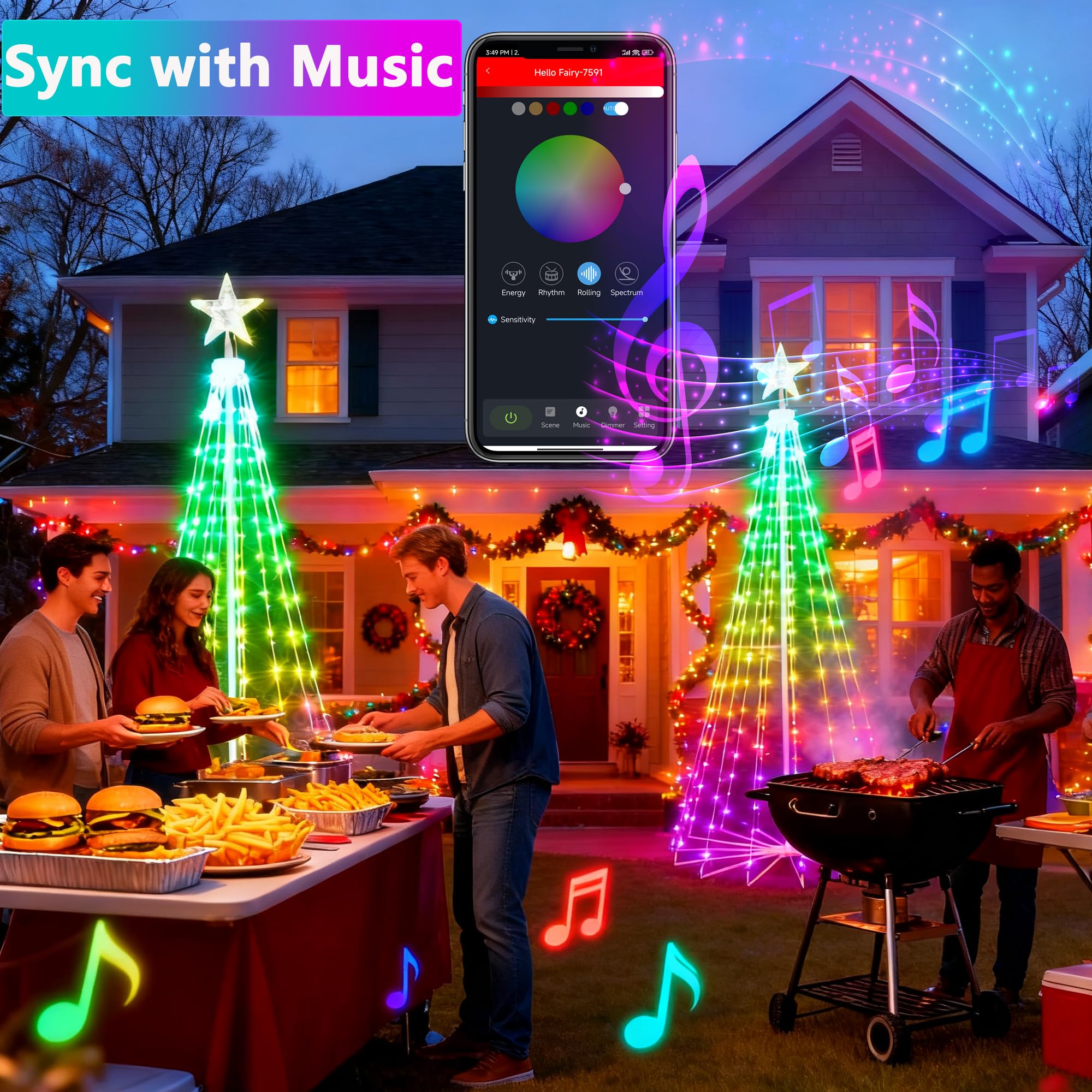 Joomer Christmas Tree Star Lights, 6FT 265LED Smart Orange Purple Light with Remote Timer Music Sync Bluetooth App Controlled RG
