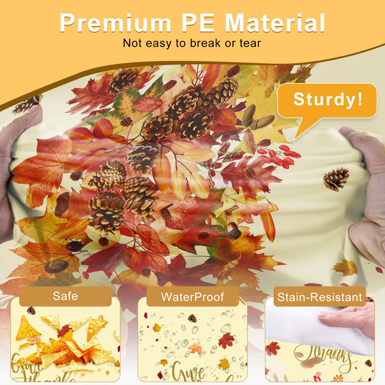 Tbsone Thanksgiving Disposable Rectangle Plastic Tablecloth - 3 Pack, Fall Maple Leaves Themed Table Covers for Harvest Party De