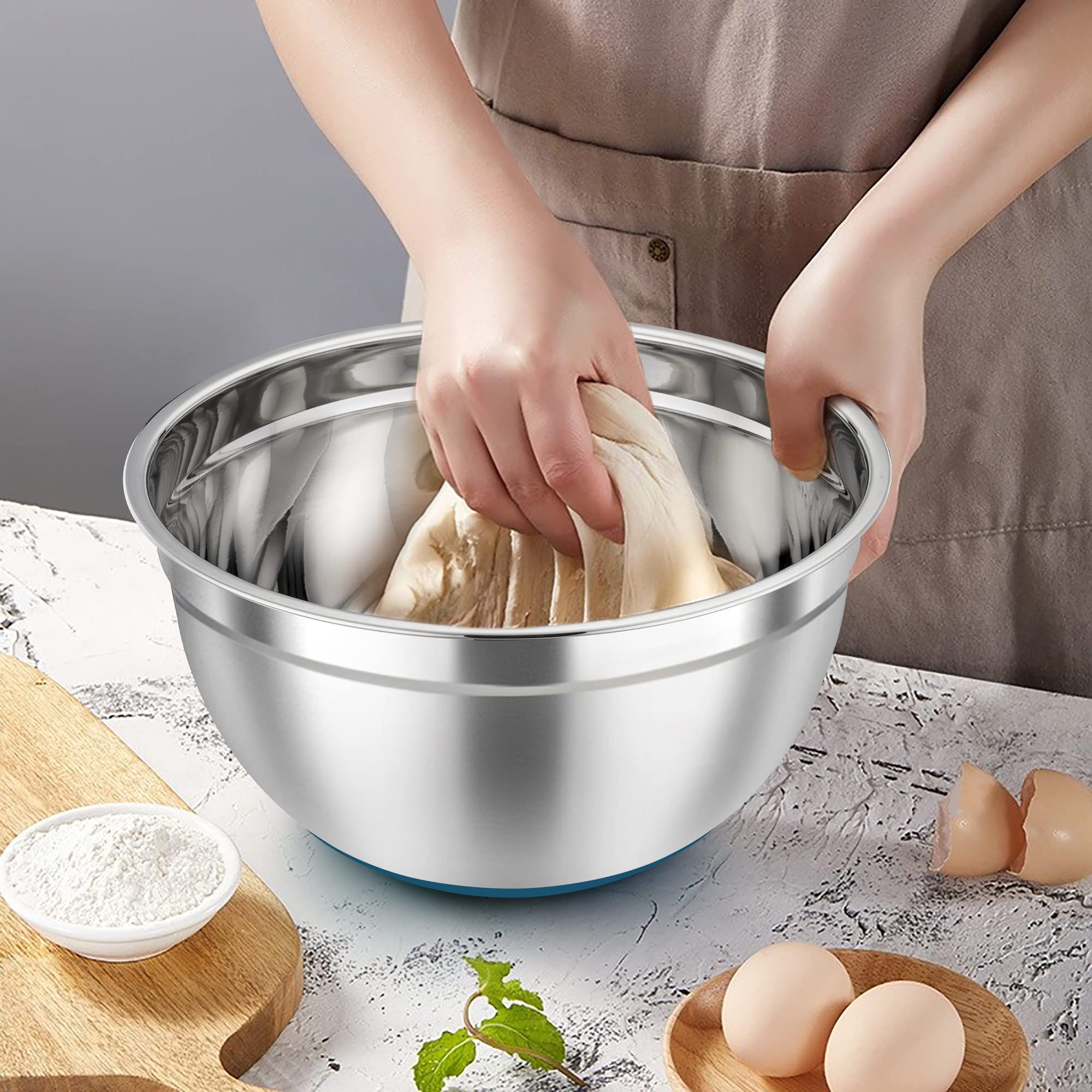 Teamfar Mixing Bowls Set Of 7, Stainless Steel Mixing Bowls With Lids For Baking Mixing Prepping, Salad Bowl With Air-Tight Lid