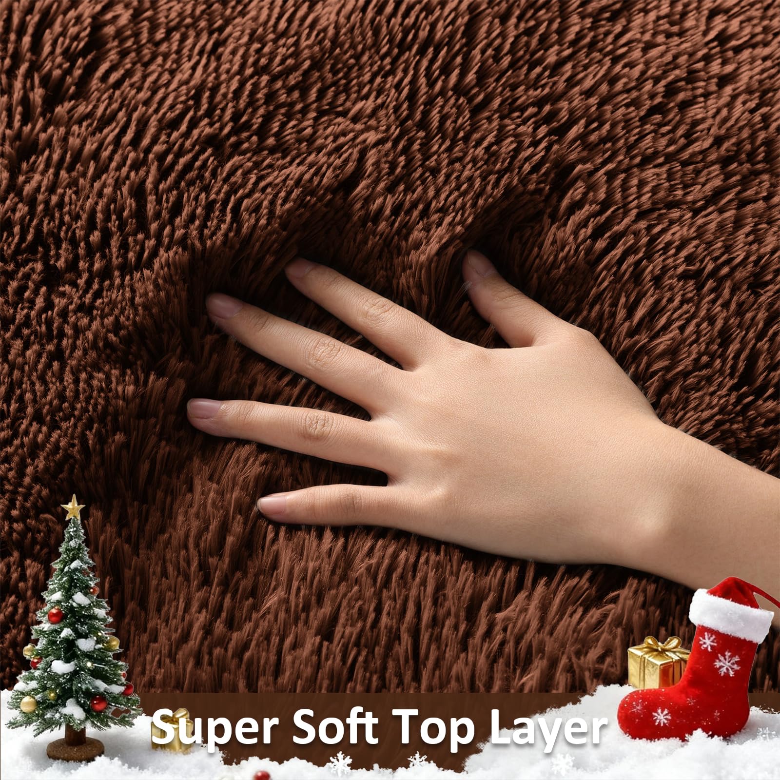 Ophanie Brown Rugs for Bedroom Living Room, Fluffy Fuzzy Furry Carpet, Plush Soft Shaggy Bedside Indoor Floor 4x6 Area Rug for K