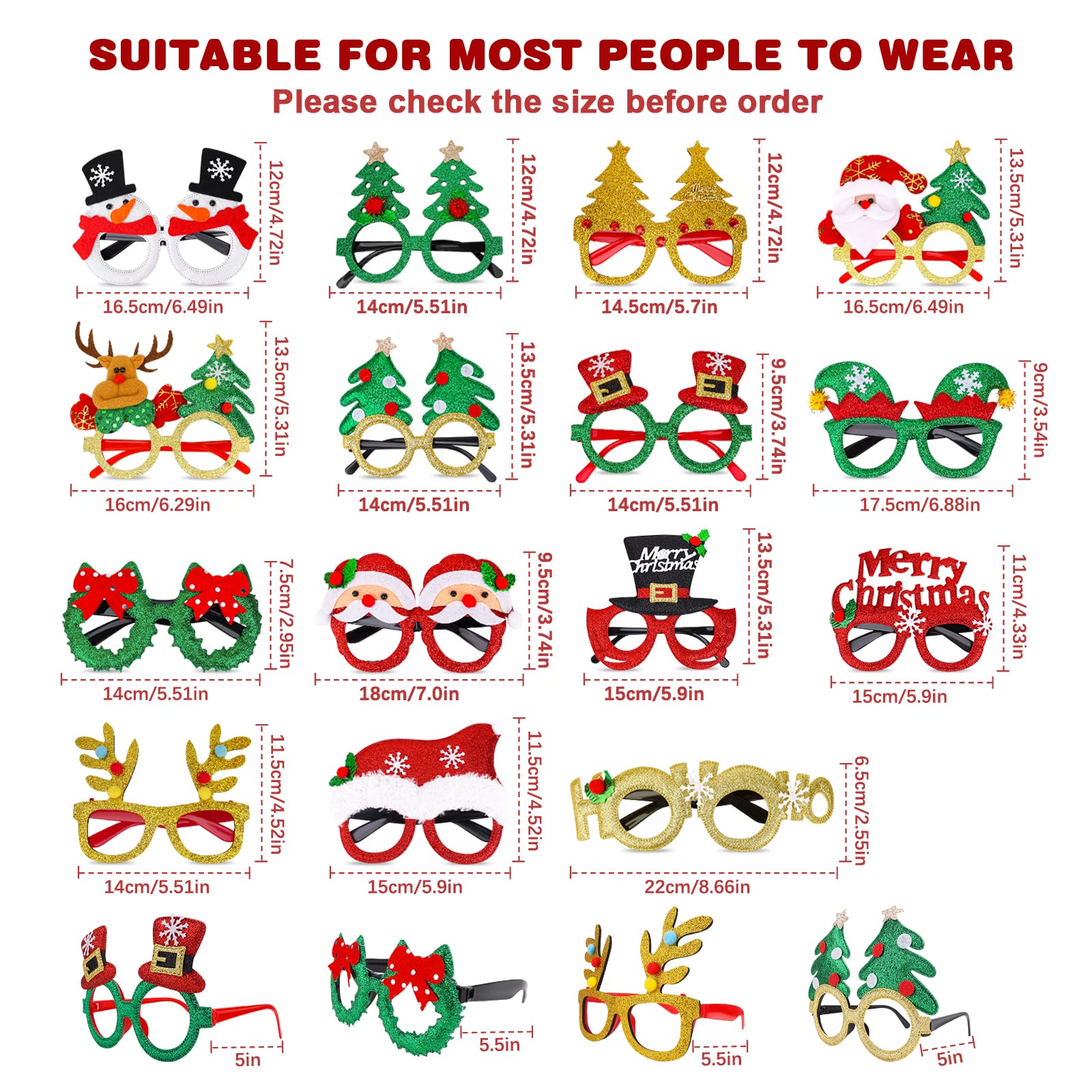 Eeocwf 15 Pcs Christmas Glasses Frame, Holiday Party Eyeglasses Frames Christmas Decoration, Christmas Photo Props Eyewear, Chri