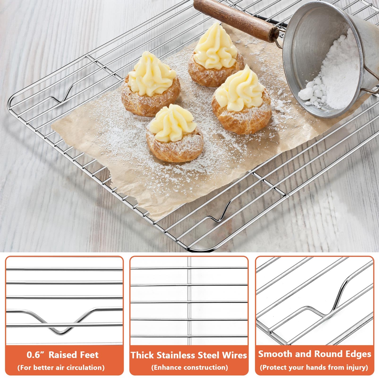 P&P Chef Cooling Rack Set For Baking Cooking Roasting Oven Use, 4-Piece Stainless Steel Grill Racks, Fit Various Size Cookie She
