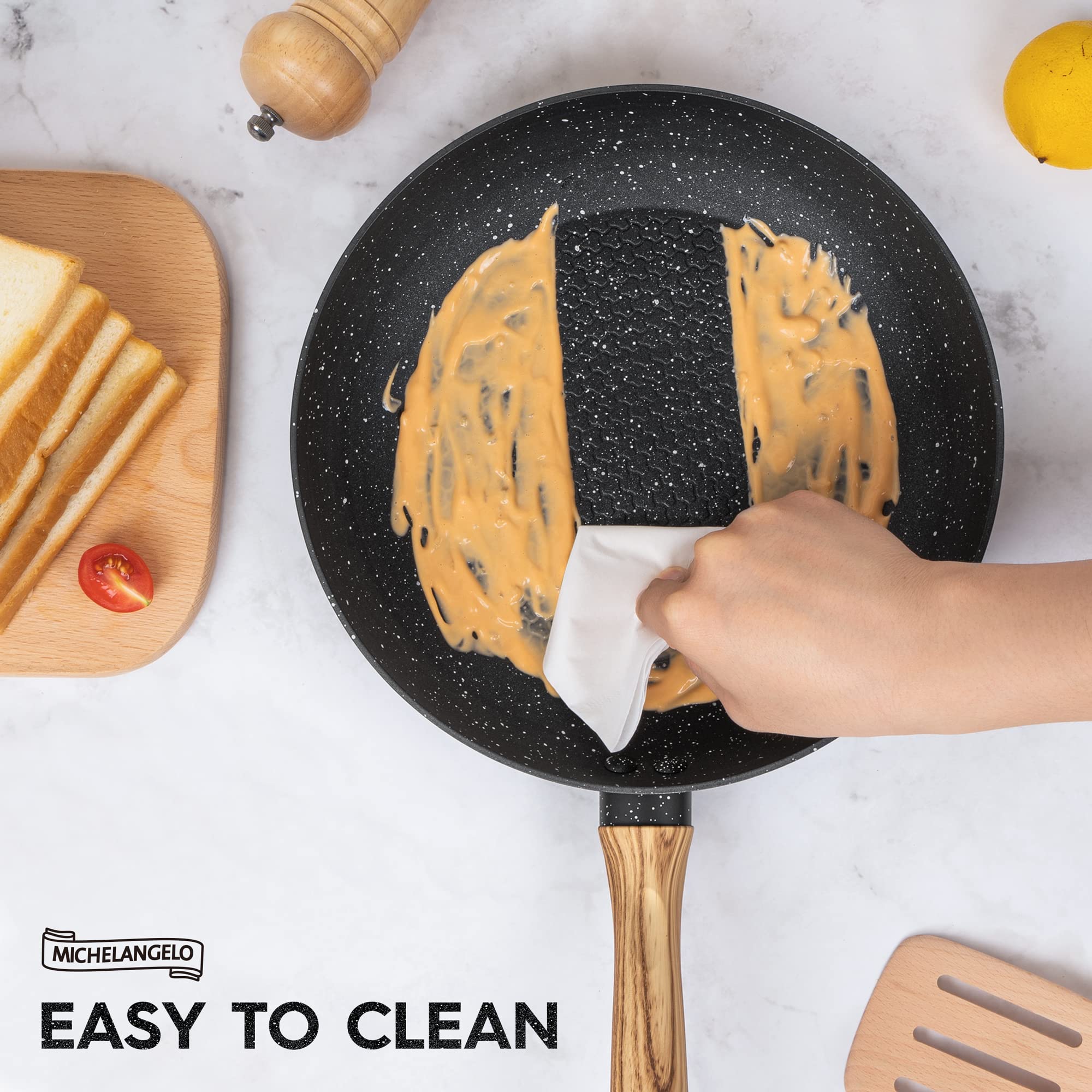 Michelangelo Nonstick Frying Pan With Lid, 10 Inch Frying Pan With Nonstick Honeycomb Coating, Nonstick Fry Pan With Lid, Health