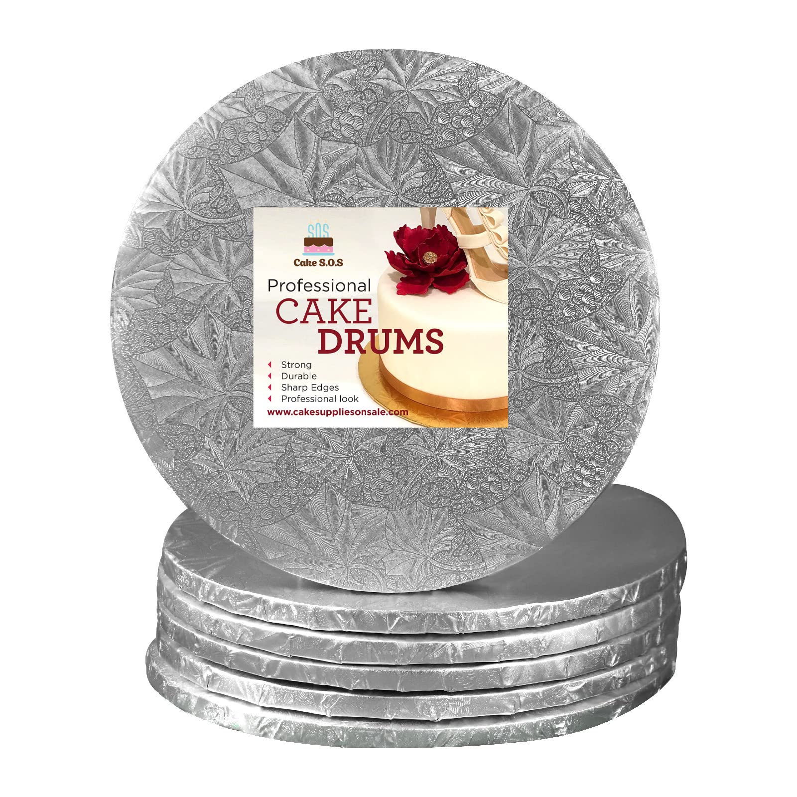 10 Inch Silver Round Sturdy Cake Board Drums For Displaying Cakes, 1/2 Inch Thick, (6-Count)