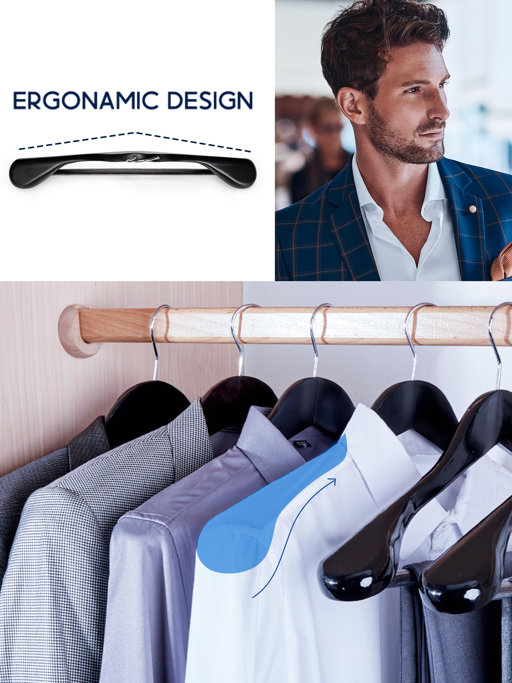 House Day High-Grade Suit Hangers, Wide Shoulder Wooden Hangers With Non Slip Pants Bar, Smooth Finish 360 Swivel Hook Solid Woo