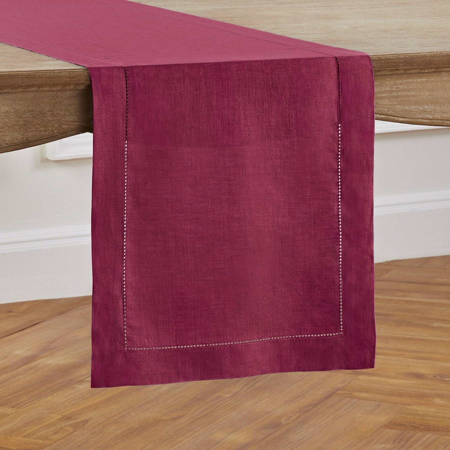 Solino Home Linen Beet Table Runner 36 Inch - 100% Pure Linen Classic Hemstitch Short Table Runner 14 X 36 Inch Ideal For Dresse