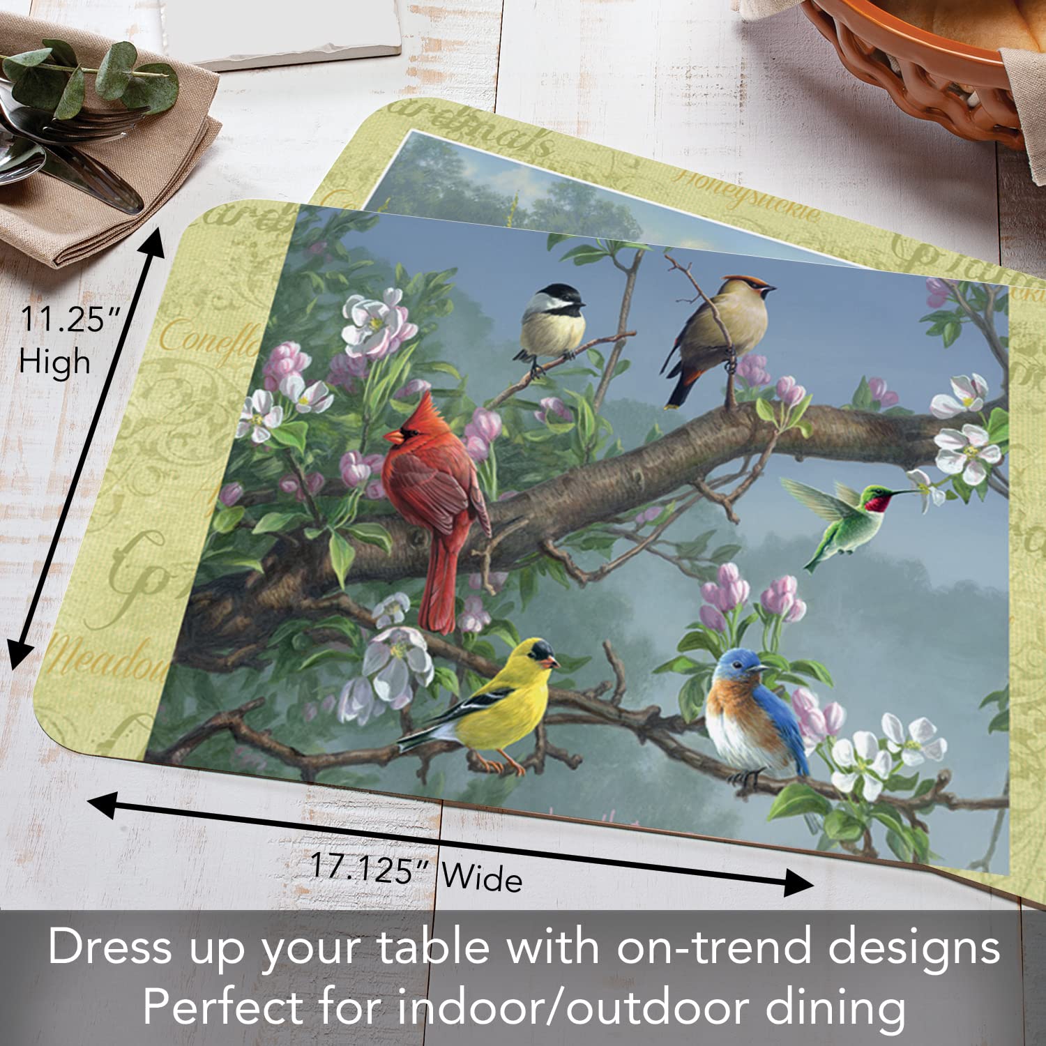 Counterart Beautiful Songbirds 4 Pack Reversible Easy Care Flexible Plastic Placemats Made In The Usa Bpa Free Easily Wipes Clea