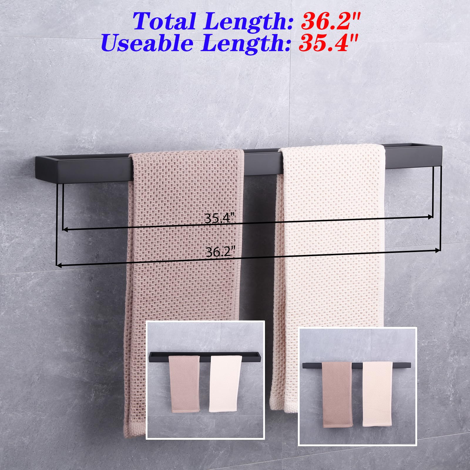 GERZWY Matte Black 36-Inch Bathroom Towel Bar SUS 304 Stainless Steel Bath Towel Bar Modern Style Wall Mount