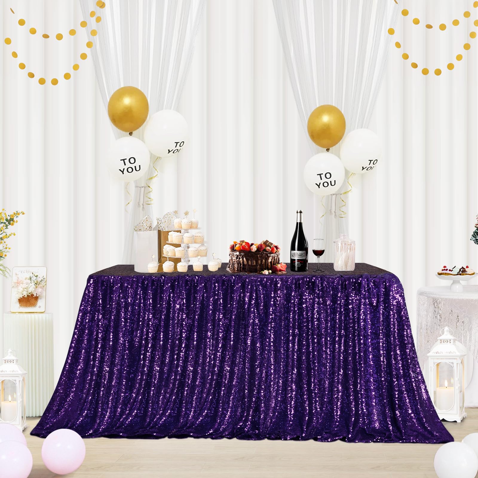 Eternal Beauty Purple Sequin Tablecloth 60 X 102-Inch Sparkly Overlay Rectangle Glitter Table Cover For Wedding Party Birthday D