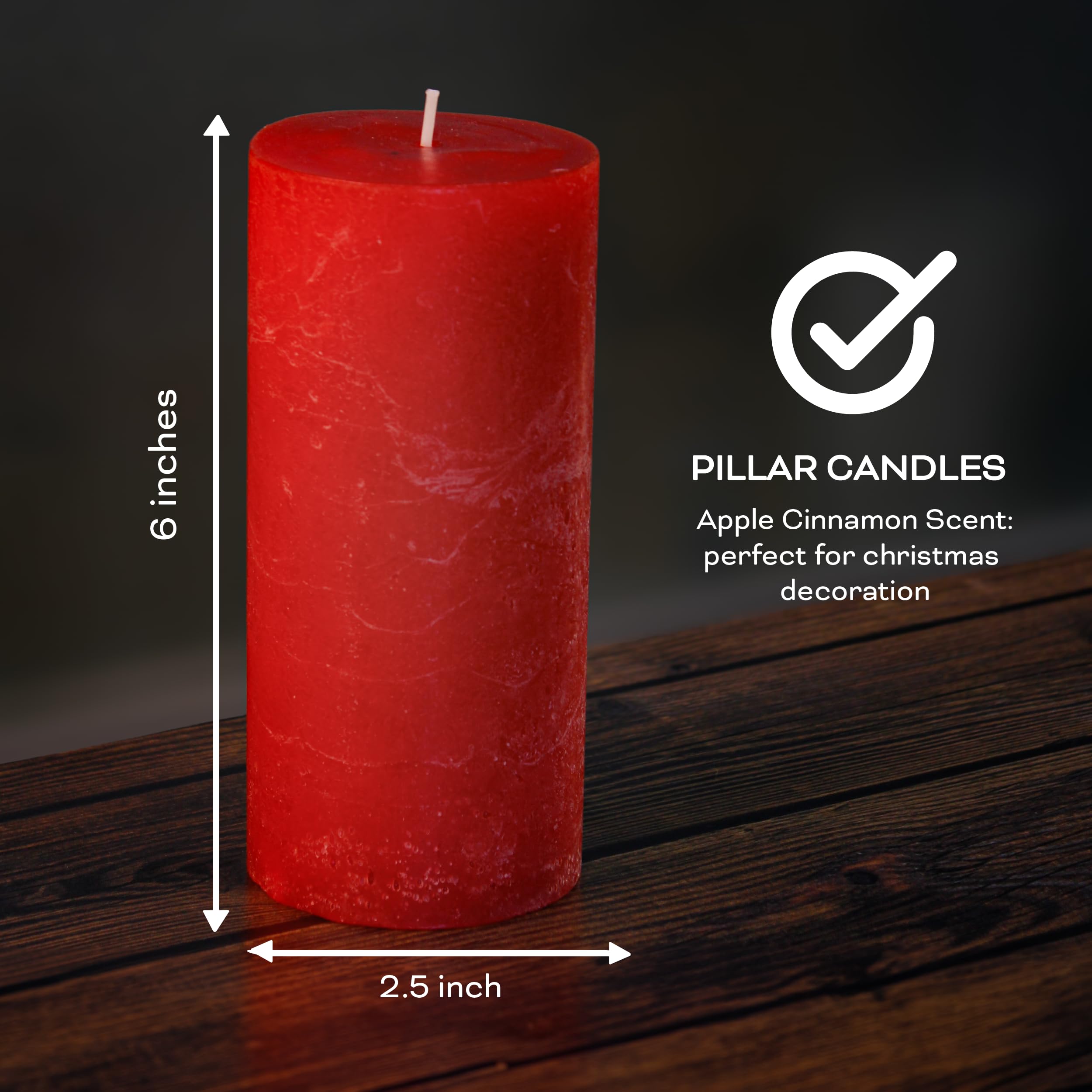 Estrella Blanca Apple Cinnamon Scented Red Pillar Candles, 3x6 Inch Set of 3, Long Lasting Fall Candles for Home Decor, Thanksgi