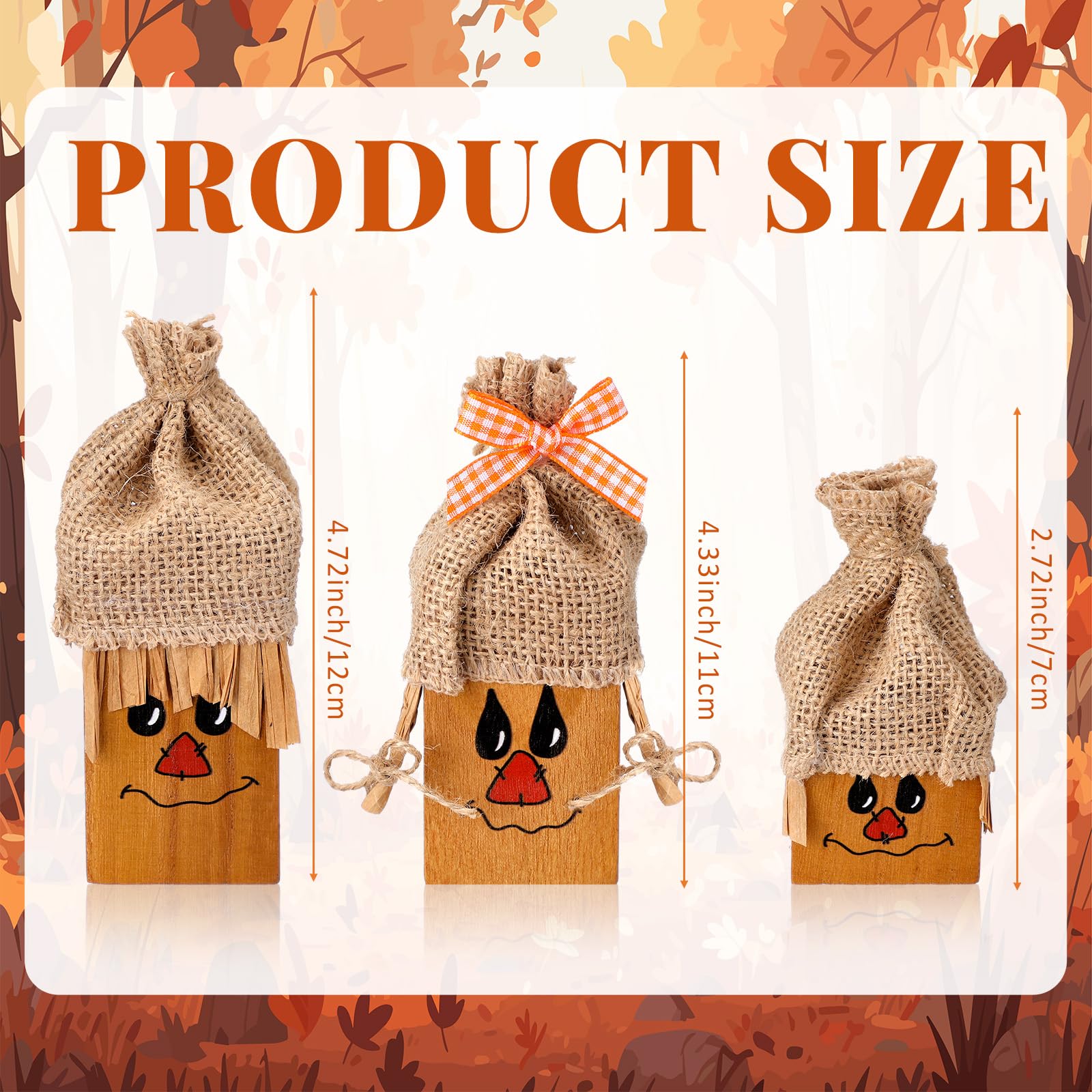 Colingmill 3 Pcs Thanksgiving Scarecrow Decorations Rustic Farmhouse Scarecrow Faces Wood Table Crafts Decor for Thanksgiving Ha