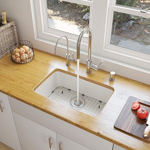 Alfi Brand Ab503Um-W White Single Bowl Fireclay Undermount Kitchen Sink 24