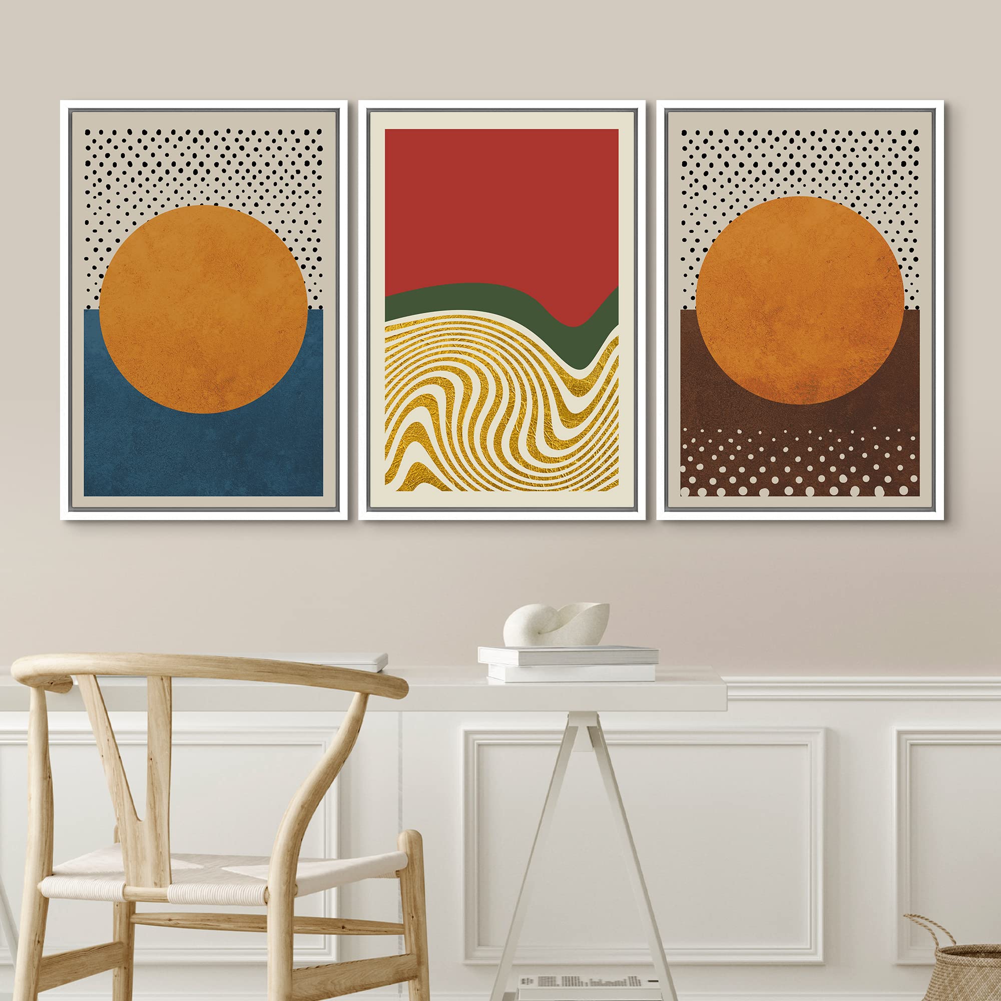Idea4Wall Framed Canvas Print Wall Art Set Vibrant Retro Neon Color Block Landscapes Abstract Shapes Illustrations Minimalism Bo