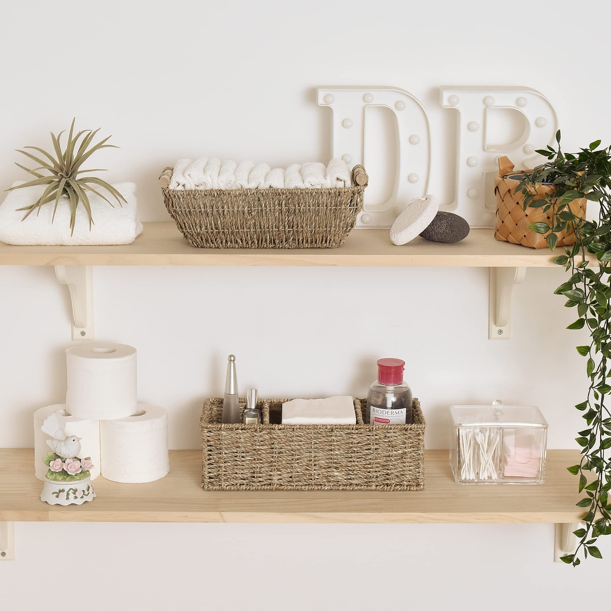 Storageworks Wicker Toilet Basket Tank Topper, Toilet Paper Basket For Back Of Toilet Tank Top, 3-Section Seagrass Storage Baske
