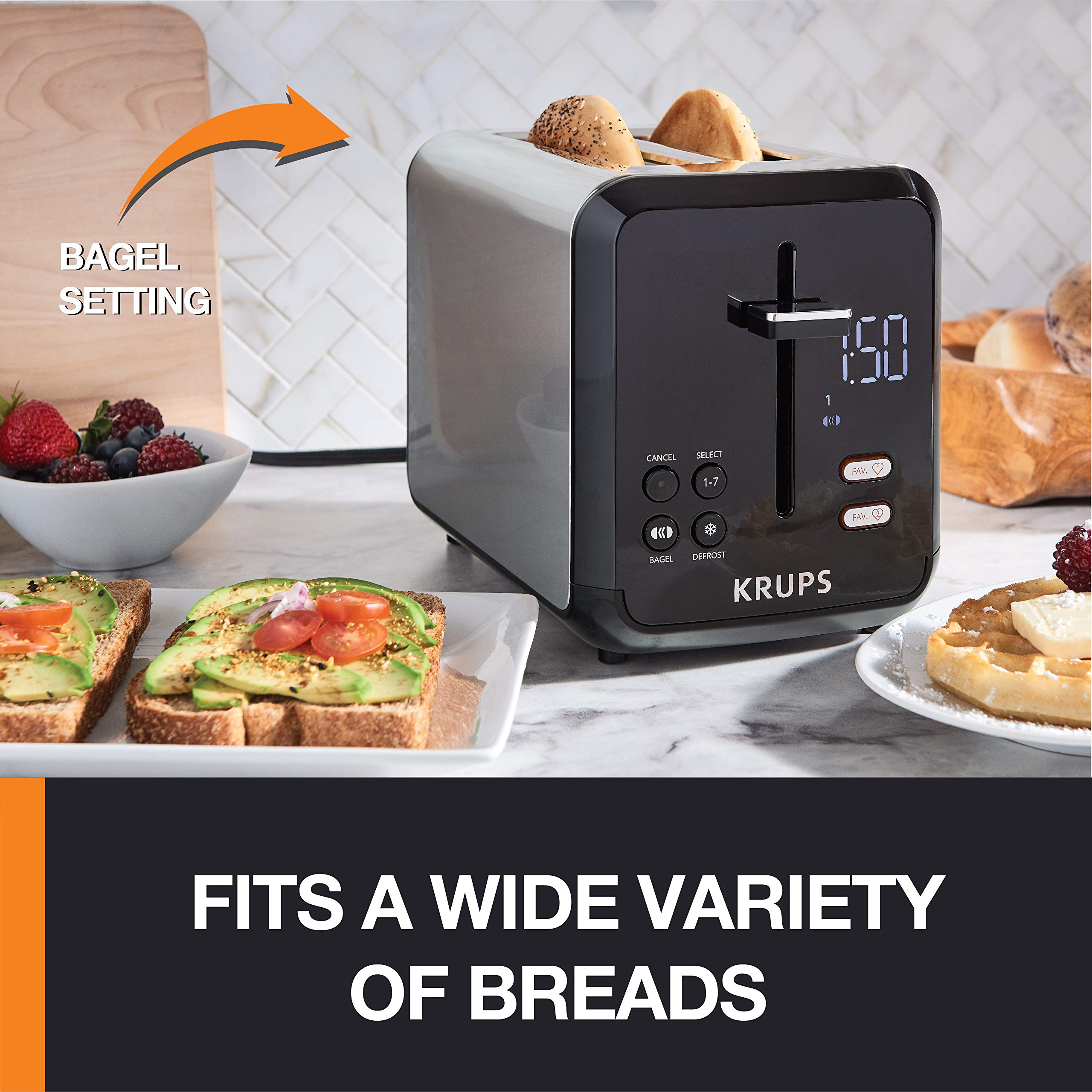 KRUPS My Memory Digital Stainless Steel Toaster, 7 Browning Levels, Black, Model 10942226871
