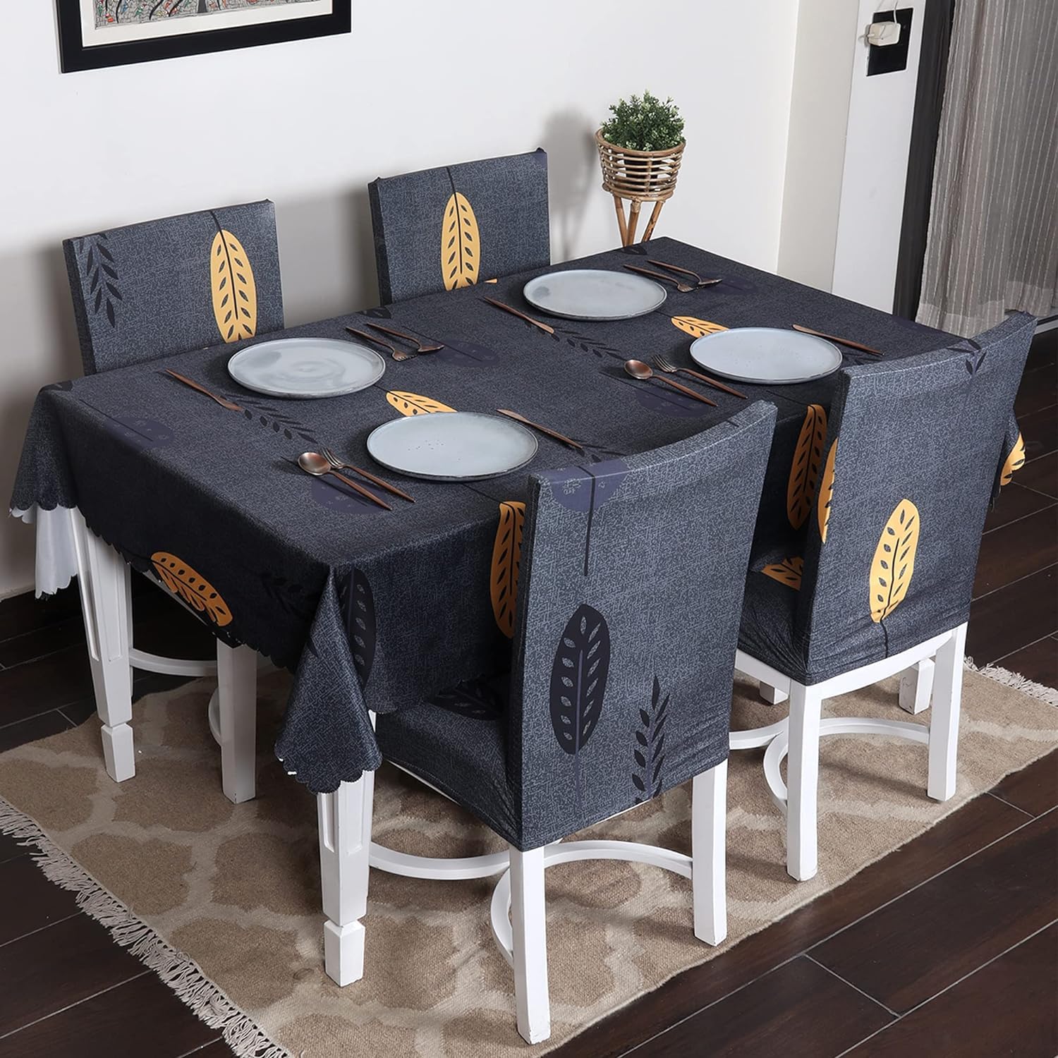 Table Cloth Matching Dining Chair Cover Set Waterproof Oil Proof Table Covers Seat Protector Elastic Chair Cover Printed (140x18