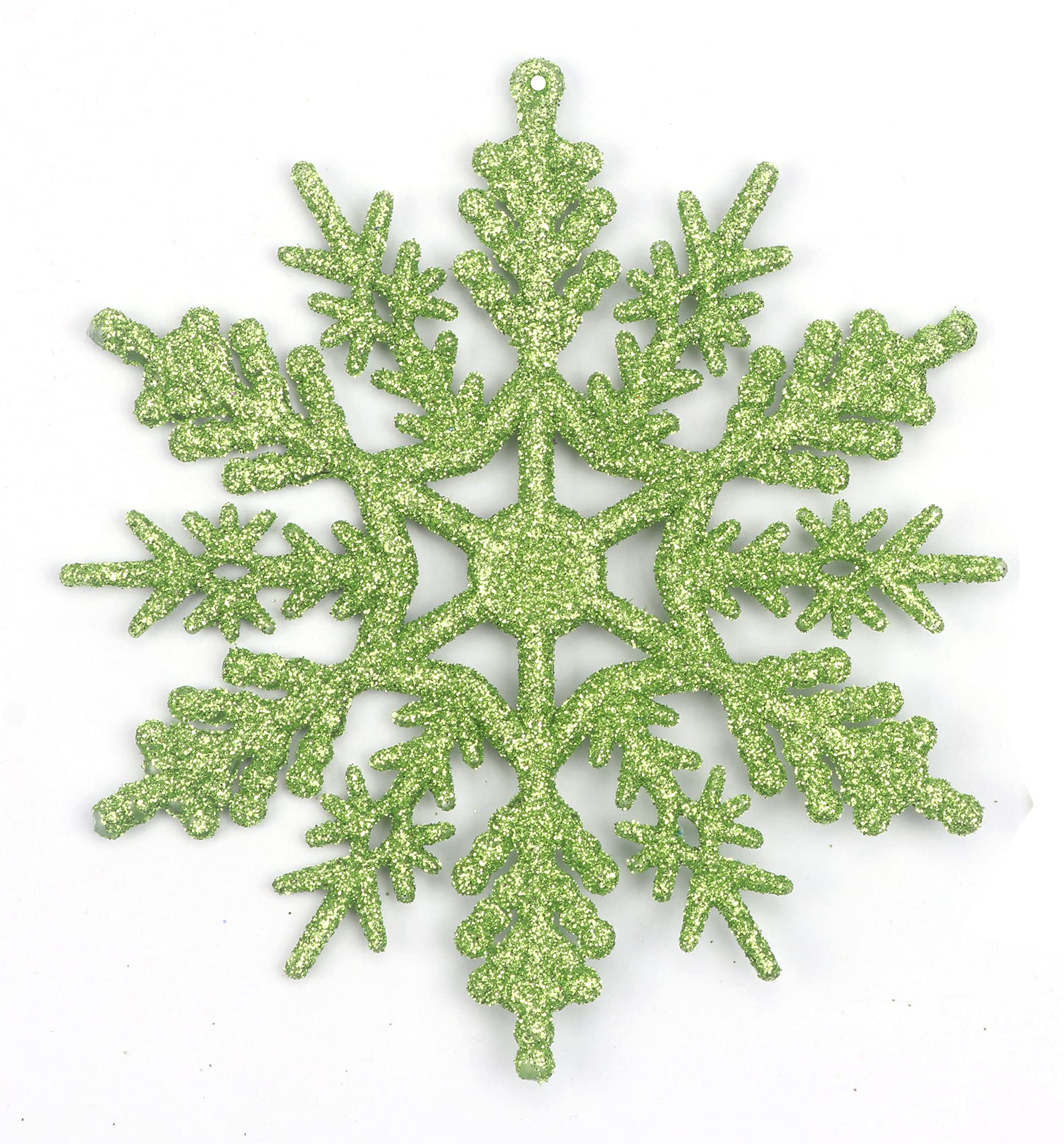 YYCRAFT 12pcs Glitter Snowflake Ornament for Christmas Tree Decoration-7 Inch,Lime Green