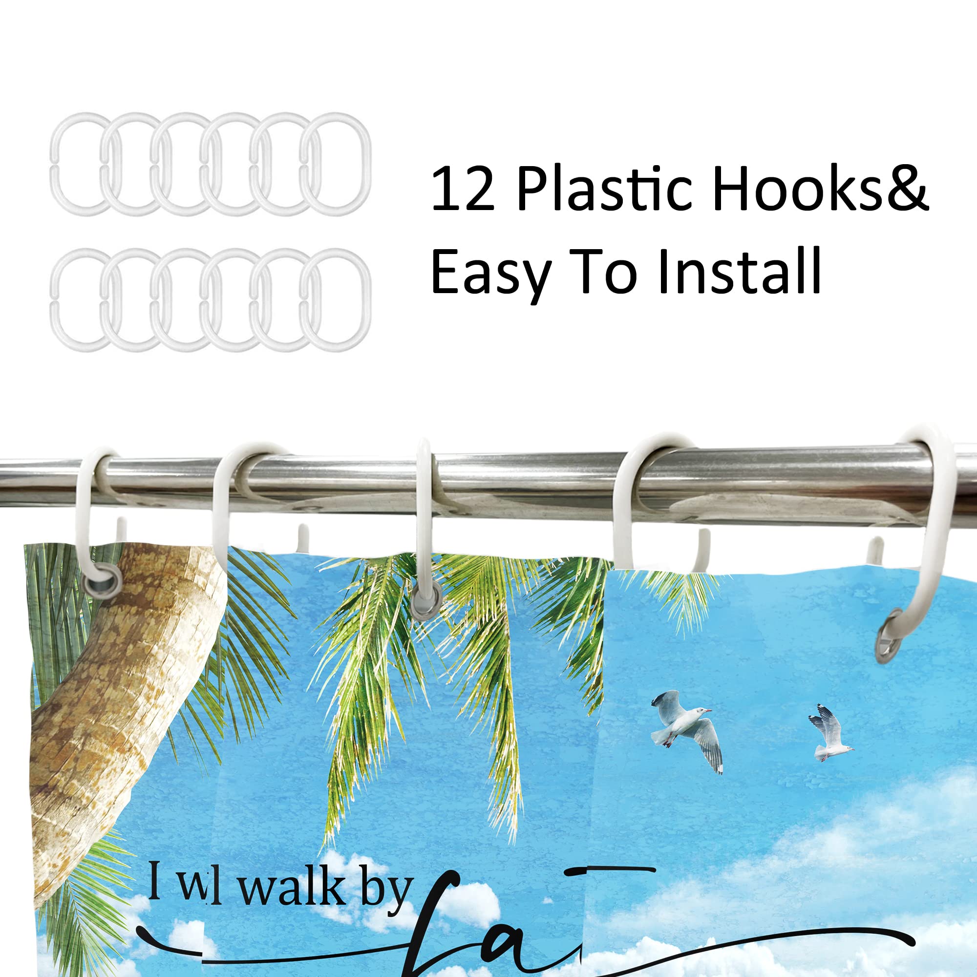 Newsely Beach Turtle Bible Verse Shower Curtain 60Wx72H Inch Rustic Blue Ocean Sea Turtle Animal Summer Coastal Scenery Bathroom