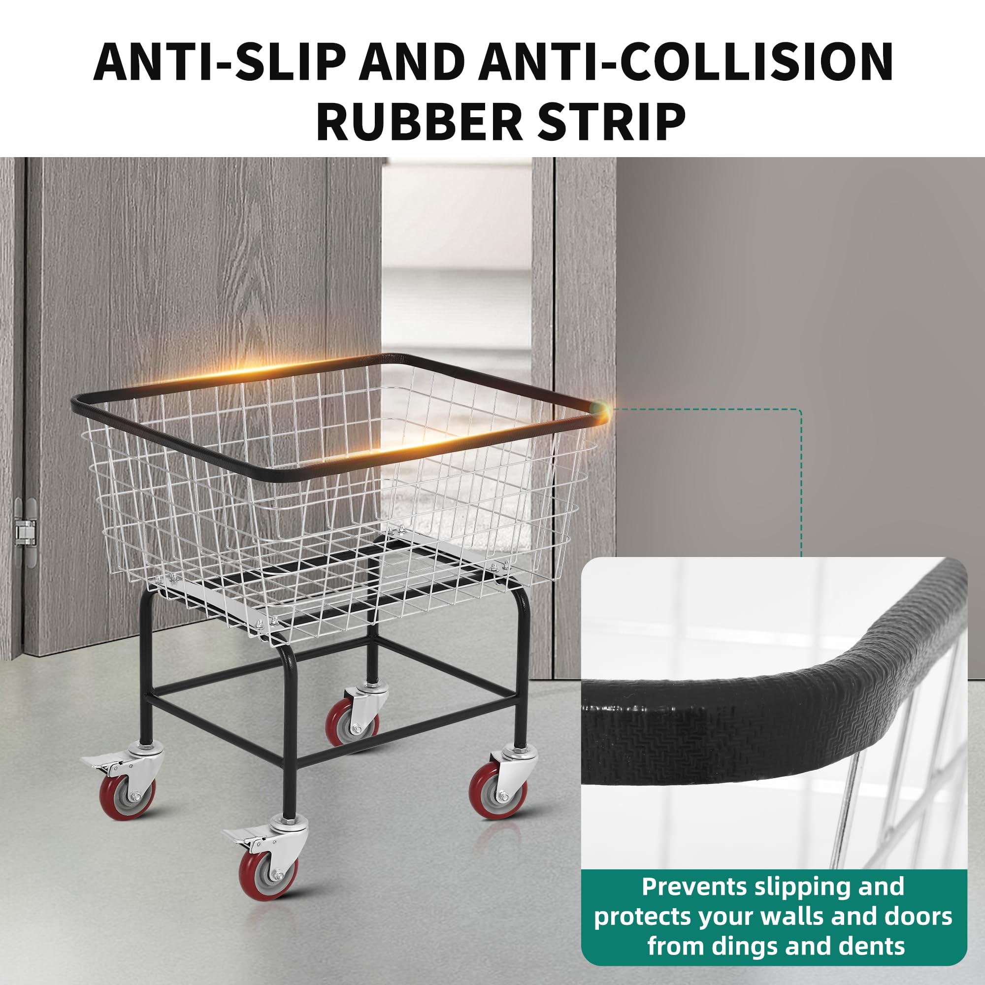 YITAHOME Rolling Laundry Cart, 4.5 Bushel Heavy Duty Alloy Steel Basket, Silver, Model MAYIH7BBfg
