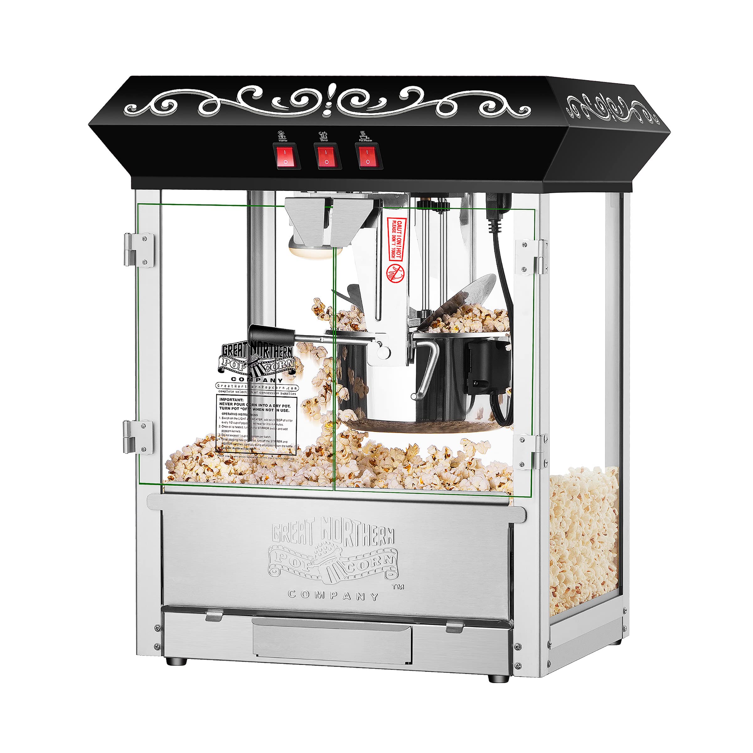 Perfect Popper Countertop Popcorn Machine - Commercial 4.5-Gallon Hot Air Popper with Antique Look and Warming Deck, Black - by 