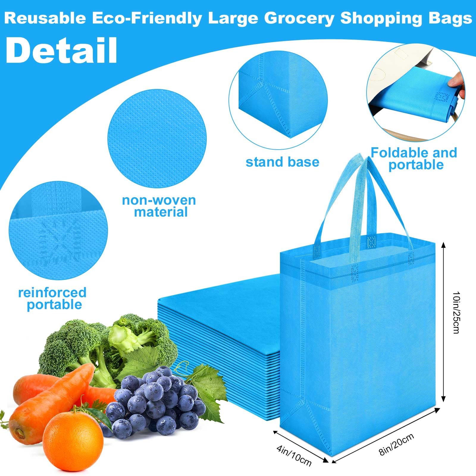 Windyun 50 Pcs Reusable Tote Bag Bulk 8 x 4 x 10 Inch Non Woven Shopping Bag with Handle Christmas Reusable Grocery Gift Tote(Me