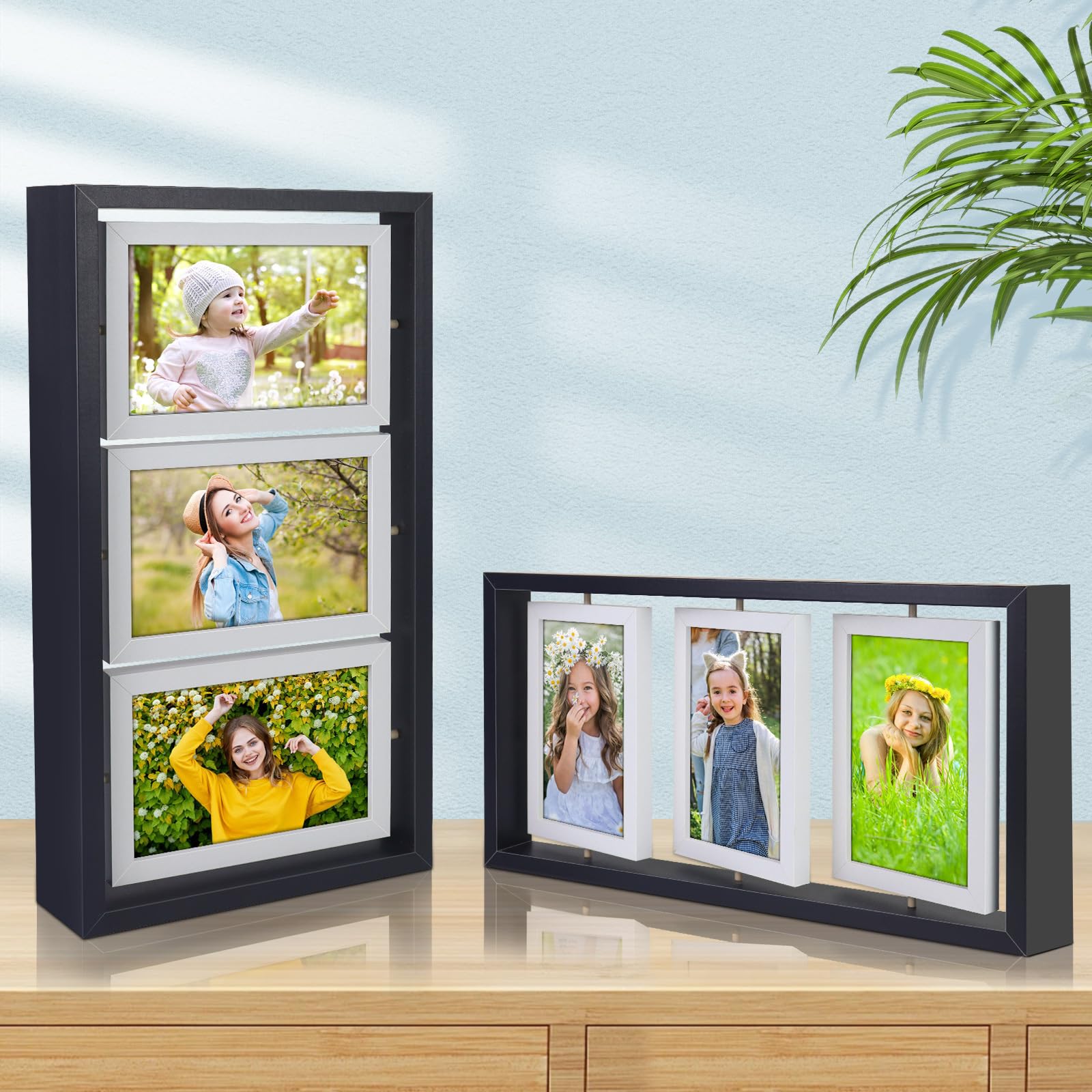 ZEEYUAN 4x6 Desk Picture Frame Rotating Double-Sided Picture Frame, 4x6 Tabletop Wooden Collage Family Pictures Frame for Office
