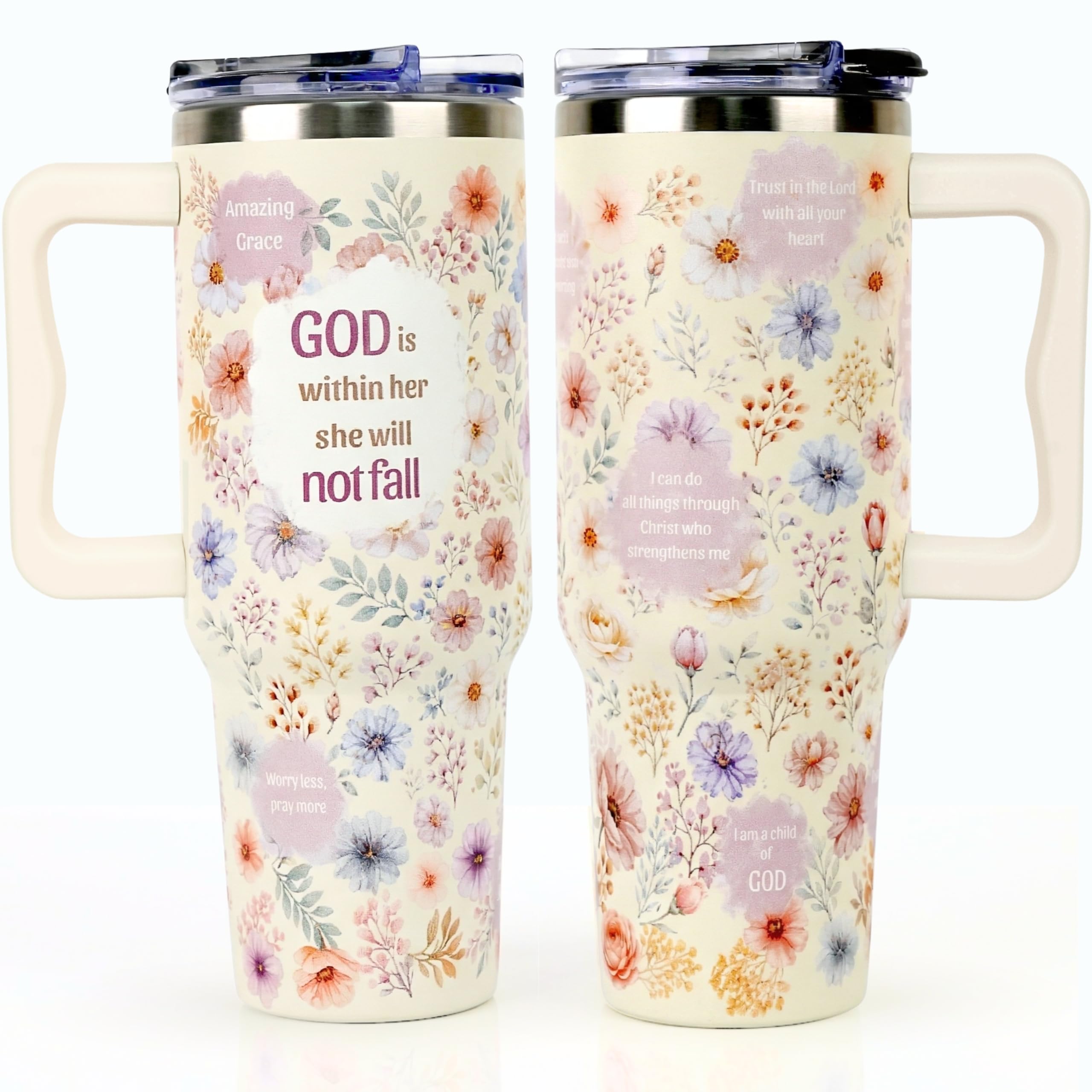 AT2Z GLOBAL Christian Gifts for Women, Christian Tumbler, Christian Water Bottle for Girl, Floral Coffee Tumbler 40oz with Handl