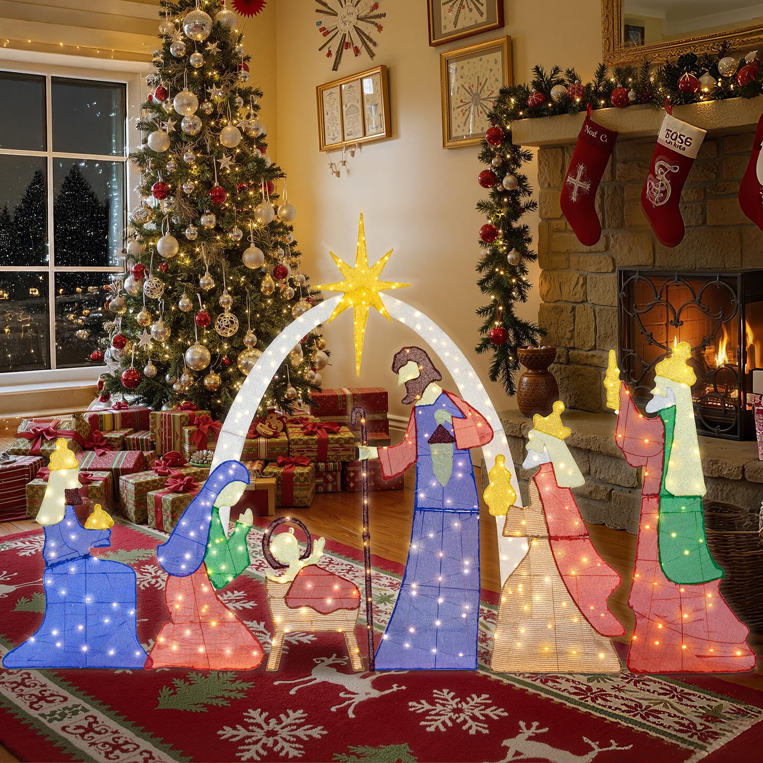 Meilocar 6 FT Christmas Outdoor Nativity Scene Set, 7pcs Weatherproof Holy Family Outdoor Decorations Nativity Set for Christmas