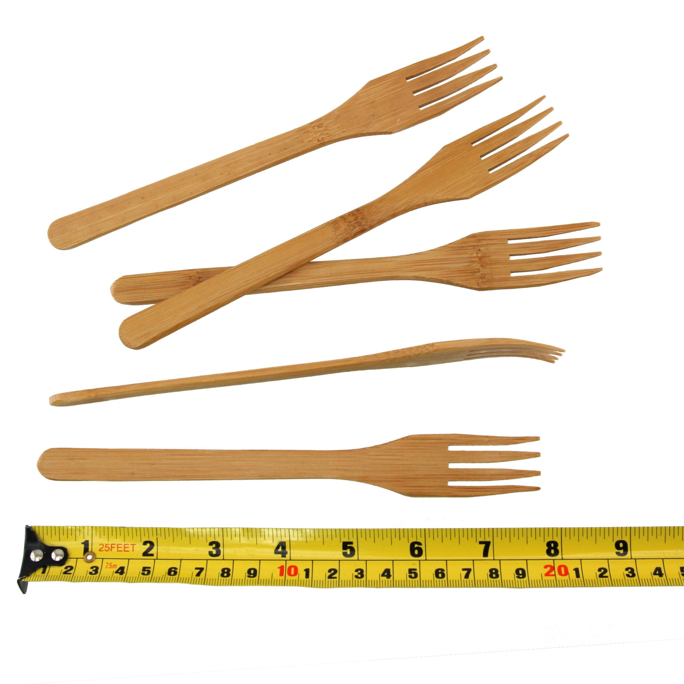Bamboomn Premium Solid Bamboo Dinner Fork 8'' - All Natural Reusable Dinnerware - 10 Pcs