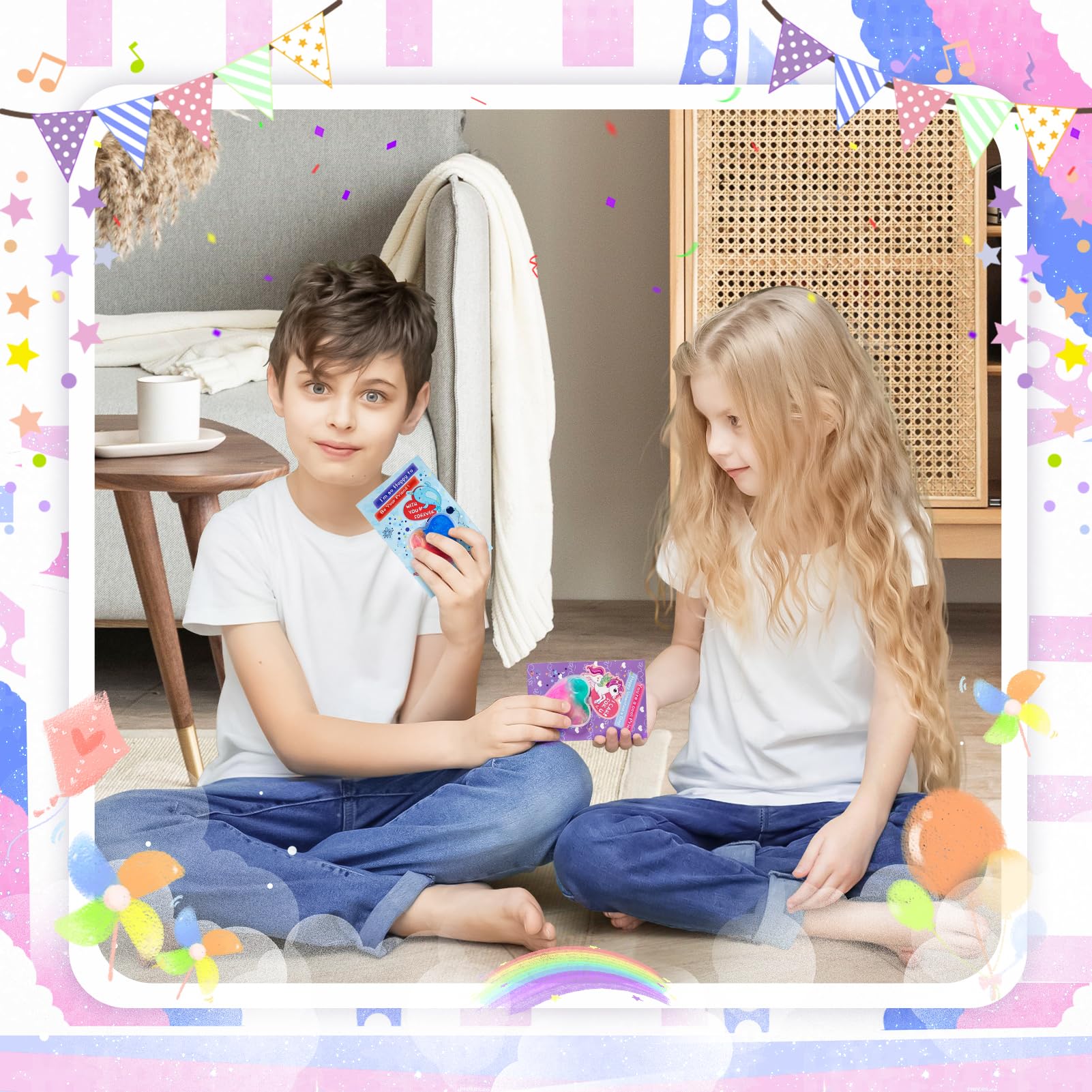 28 Pack Valentines Day Galaxy Slime Hearts With Valentines Cards For Kids Valentine Classroom Exchange Unicorn Cards, School Gam
