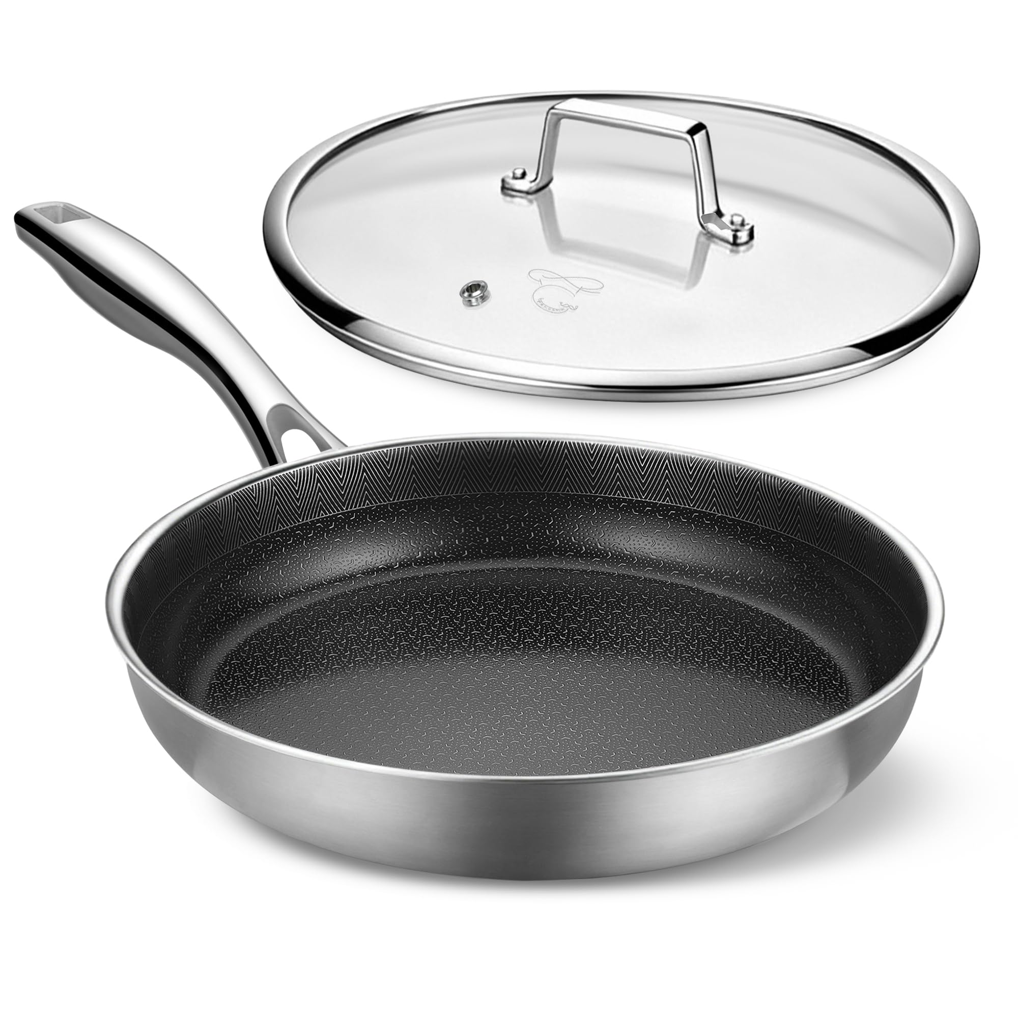 PekGema 12Inch Frying Pan with Lid Ceramic Nonstick Stainless Steel Skillet