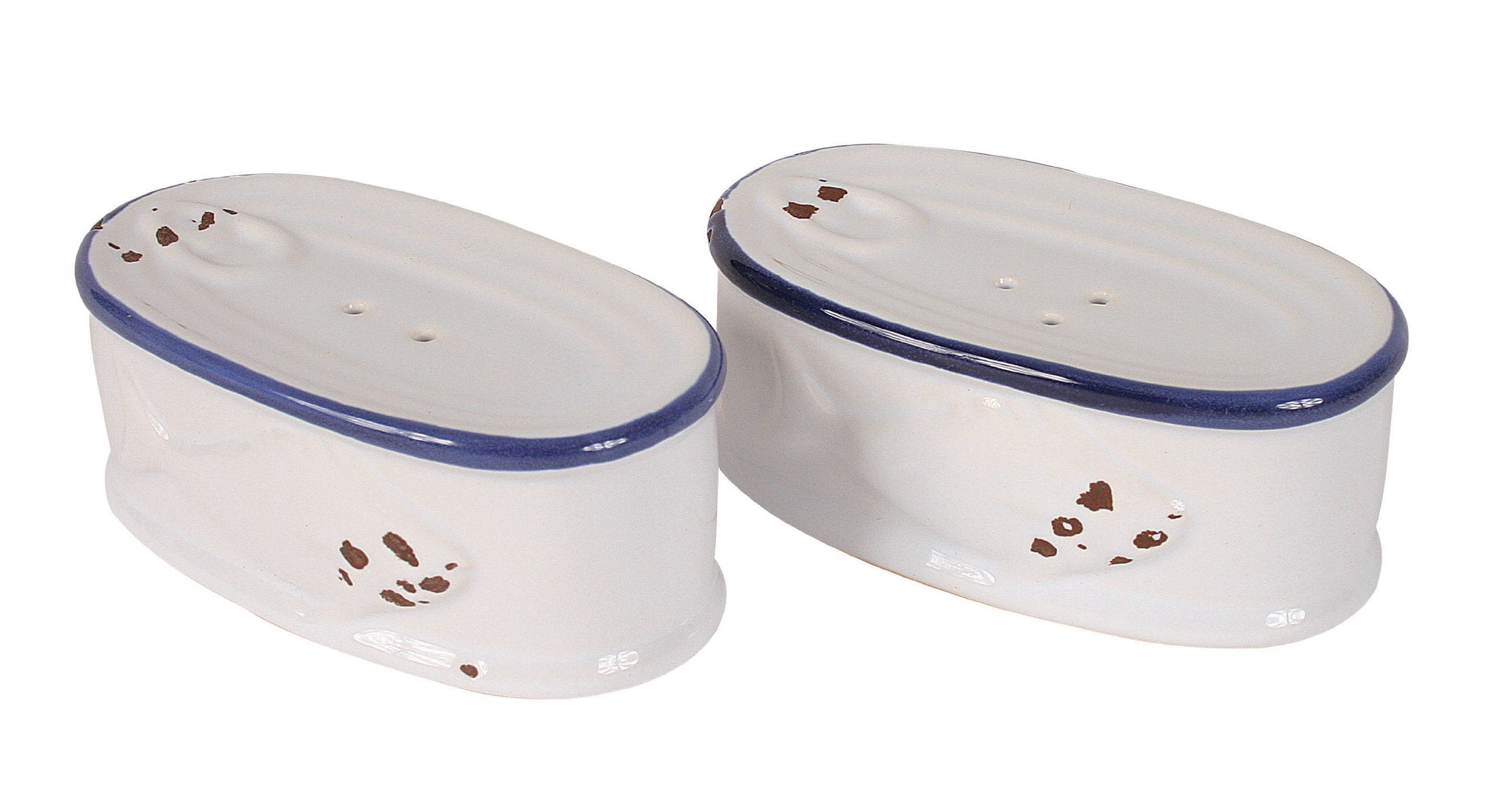Creative Co-Op Stoneware Enamel Look Sardine Can Salt And Pepper Set
