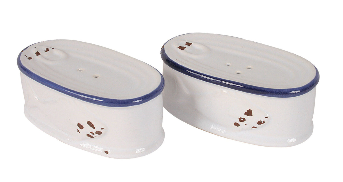 Creative Co-Op Stoneware Enamel Look Sardine Can Salt And Pepper Set