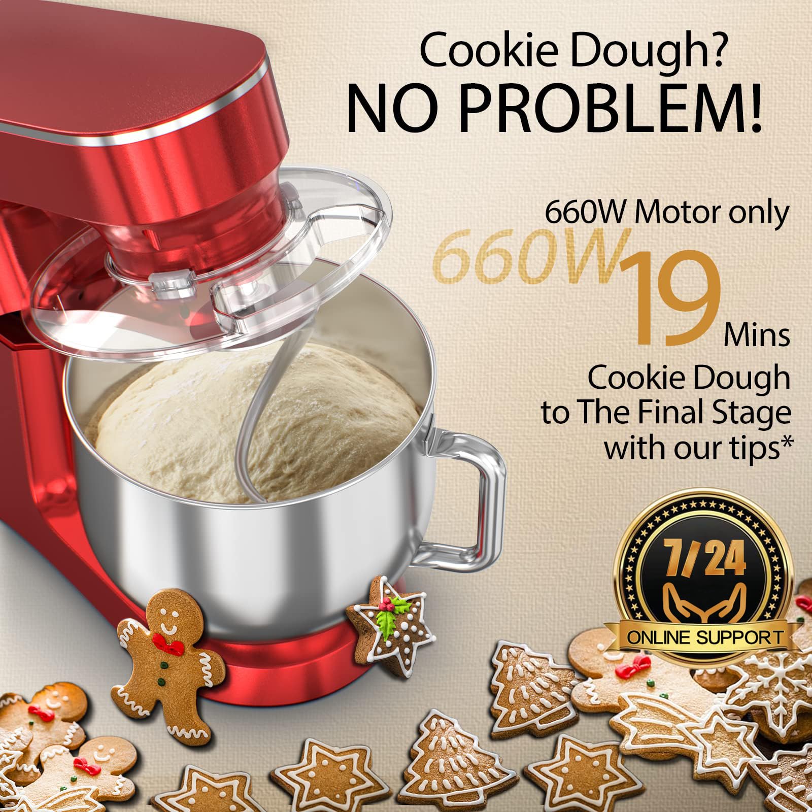 Cooklee Stand Mixer, 95 Qt 660W 10-Speed Electric Kitchen Mixer With Dishwasher-Safe Dough Hooks, Flat Beaters, Wire Whip  Pouri