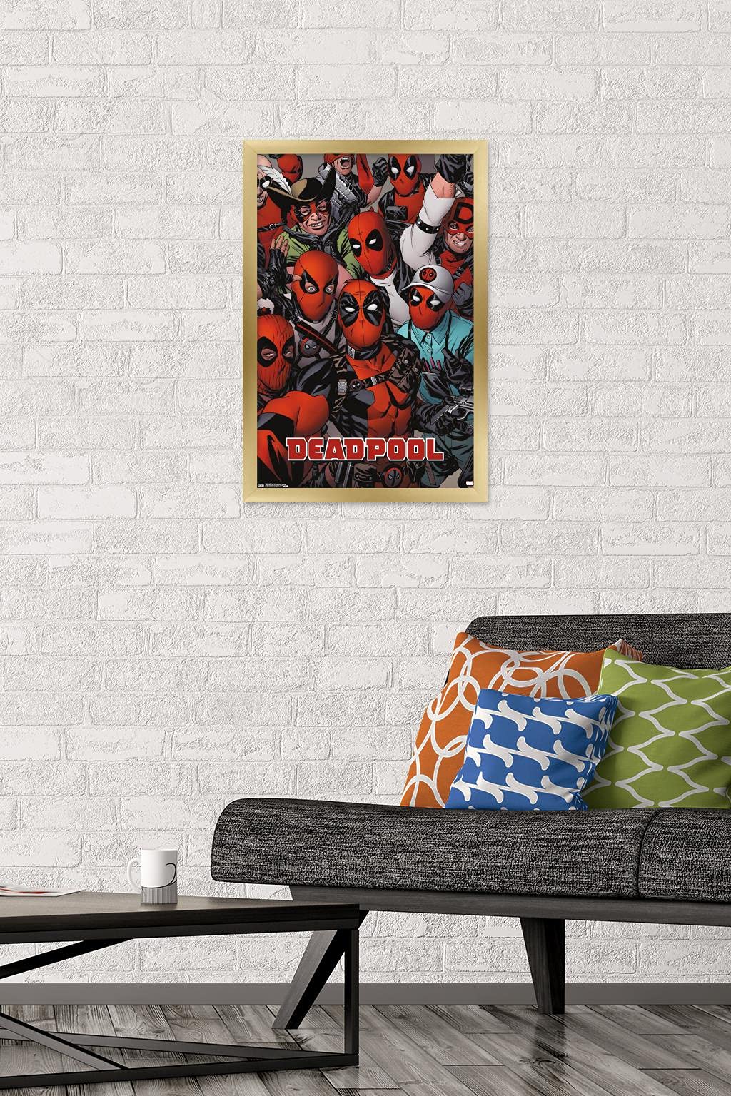 Trends International Marvel Comics Deadpool - Faces Wall Poster, 22.4L X 14.7W, Gold Framed Version