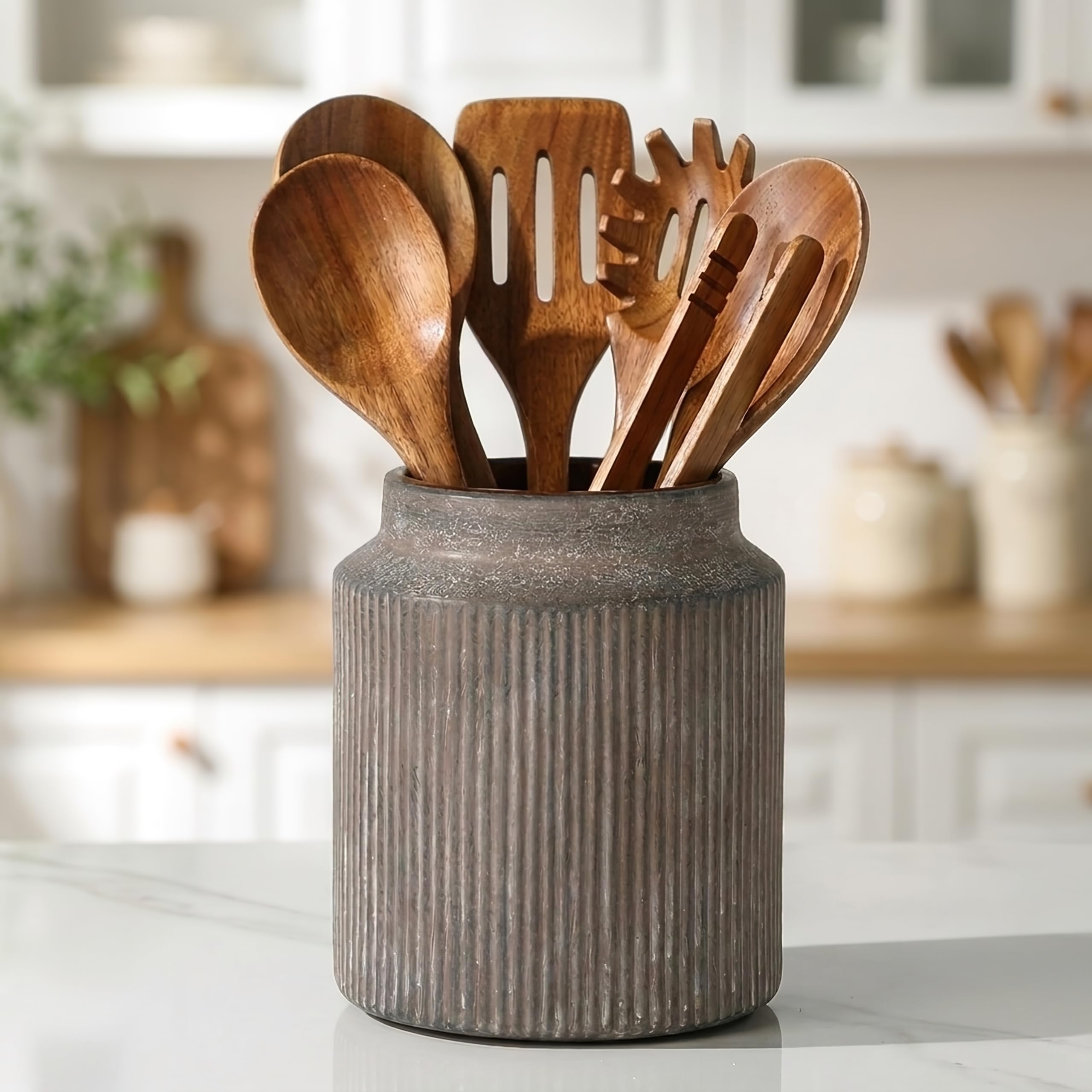 CILVICC Ceramic Utensil Holder, Rustic Vintage Kitchen Utensil Holder