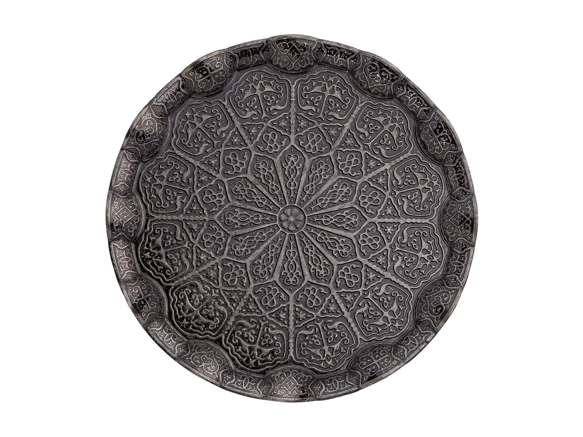 Alisveristime Turkish Ottoman Coffee Tea Serving Tray - 13.60 Inches, Metal With Traditional Motifs, Available In Five Colors (B