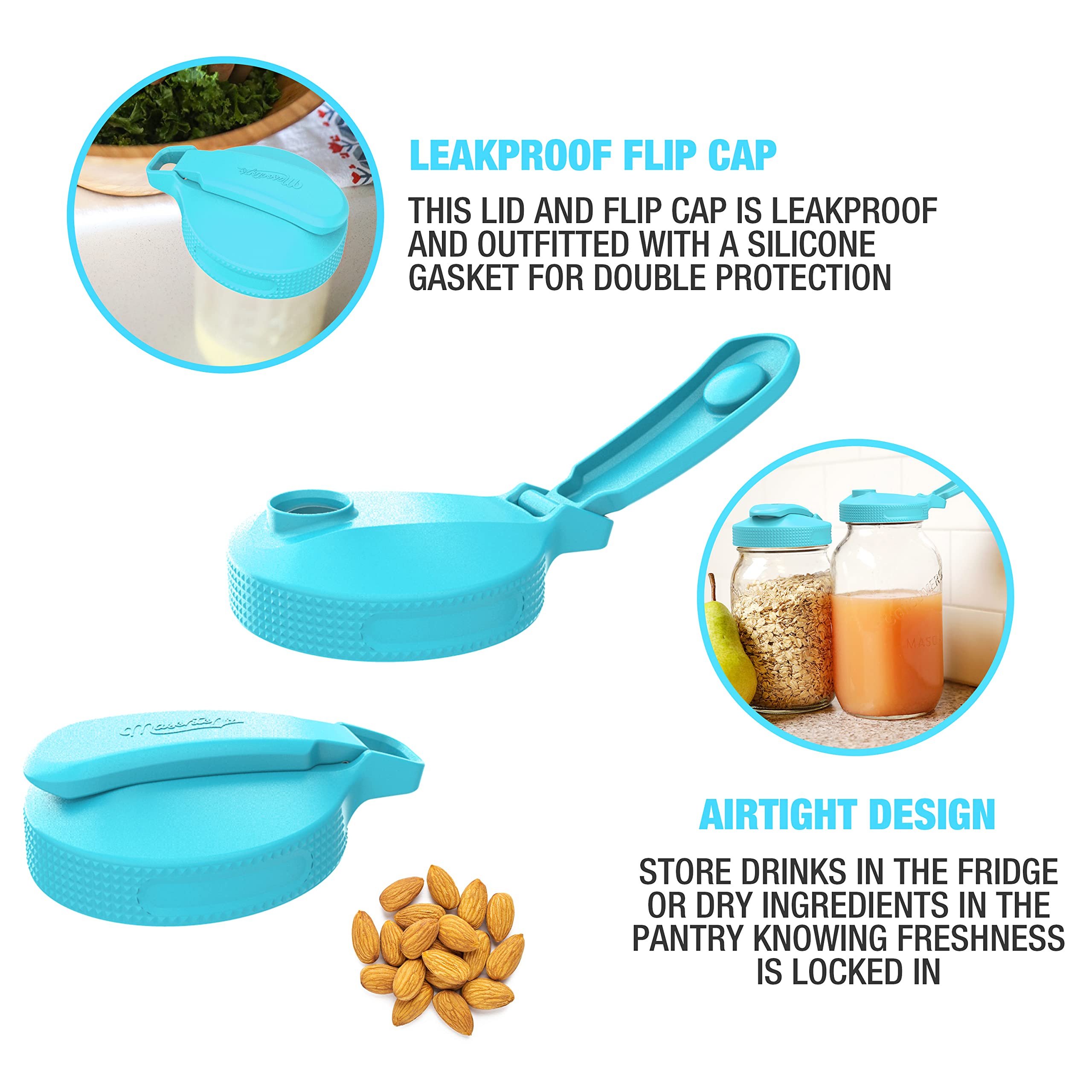 Masontops Multi Top Flip Cap Mason Jar Lid - Regular Mouth Mason Jar Pour Lids Small Mouth Mason Jar Lids Pour Spout And Flip Ca