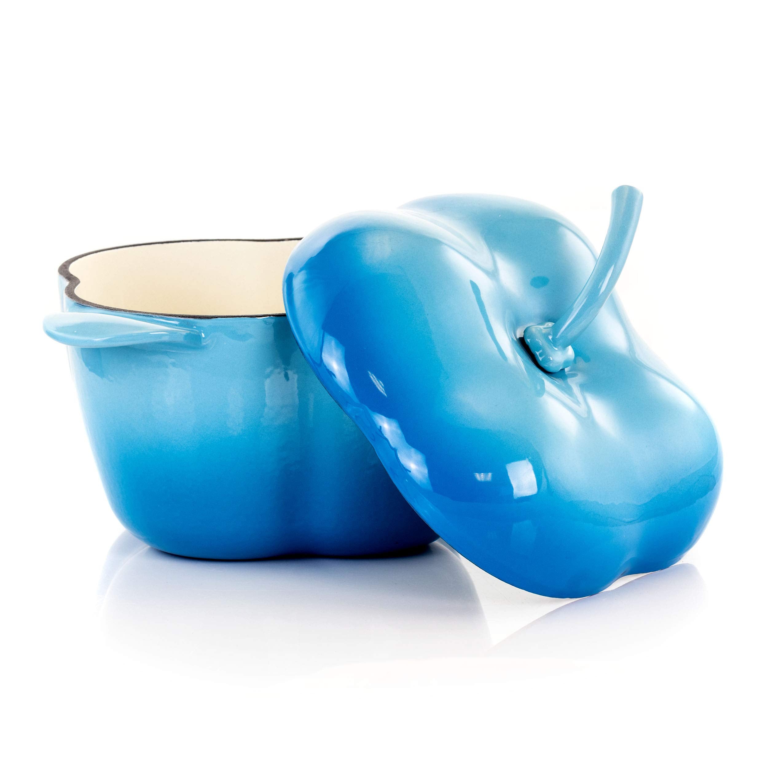 Megachef Pepper Shaped Enamel Cast Iron Casserole, 3 Quart, Blue
