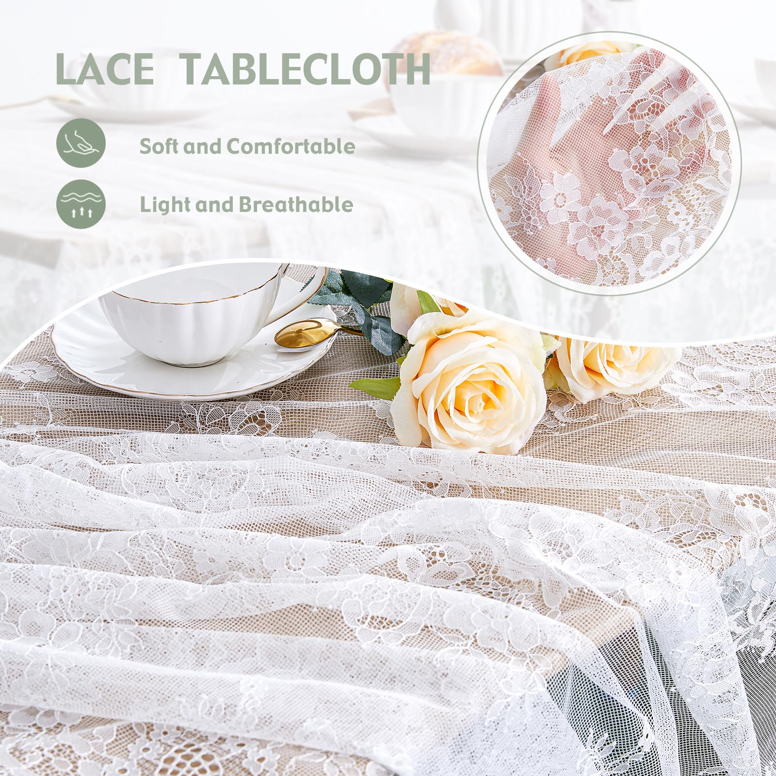 60X120 Inches White Lace Tablecloth Rectangle Vintage Embroidered Lace Table Cover For Wedding Party Home Outdoor Fall Table Dec