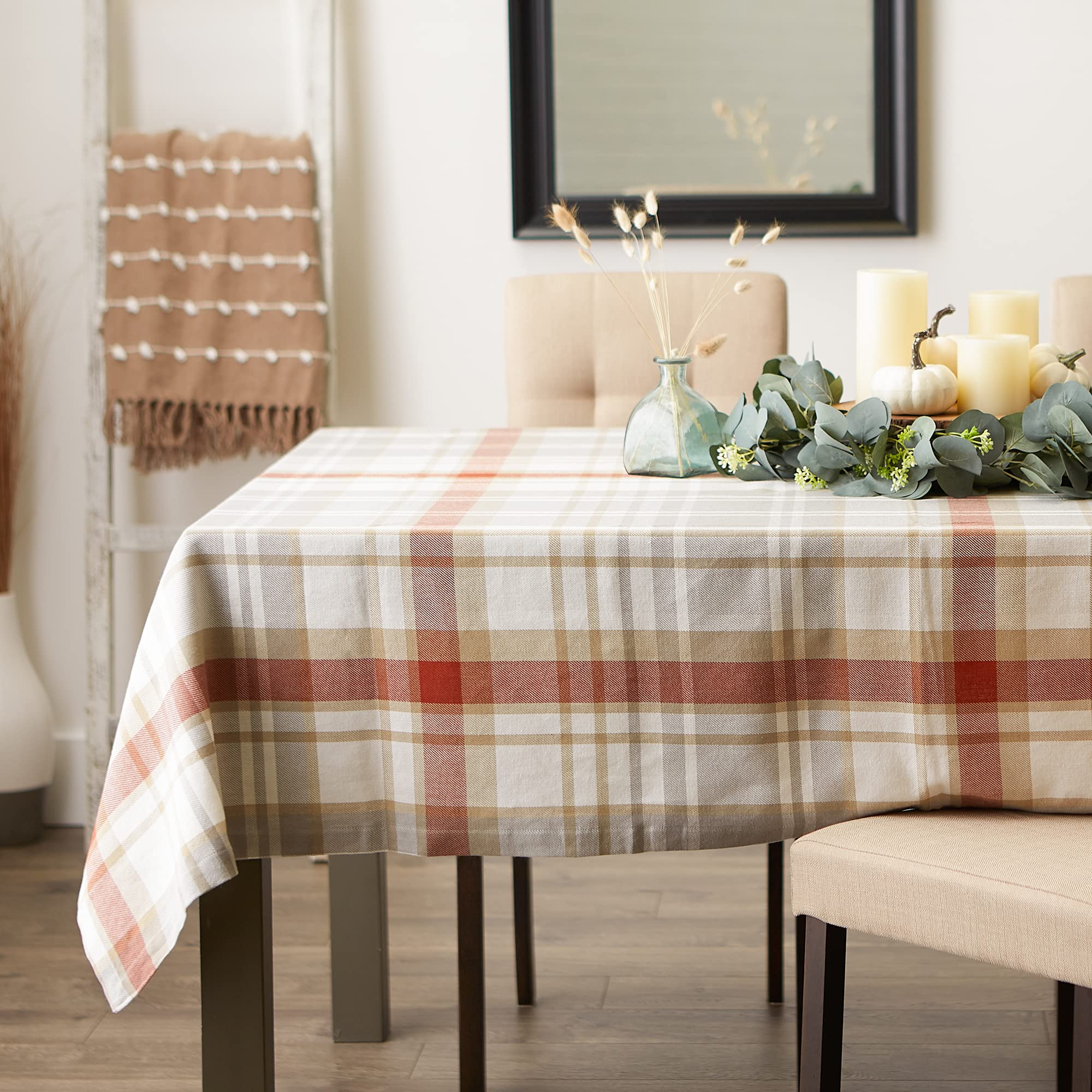 DII Thanksgiving Cozy Picnic  Plaid Tablecloth 52x52''