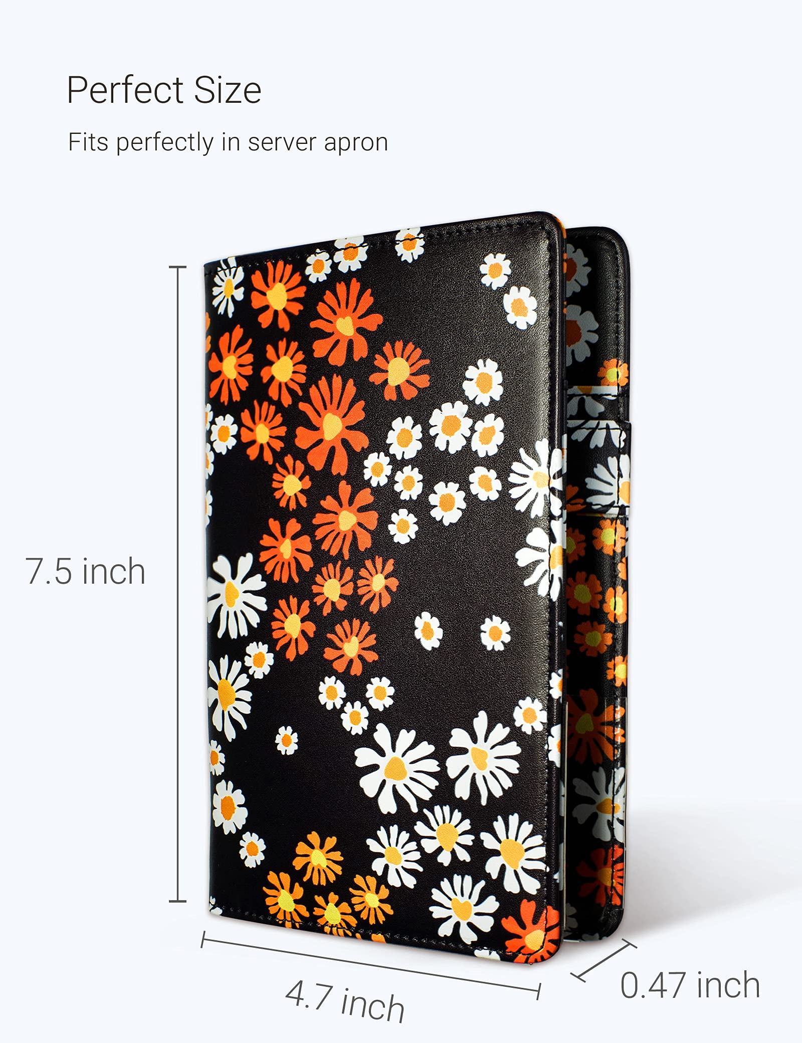 Zreal Server Book 4.7 X 7.5 Server Books for Waitress Book with Money Pockets  Cute Waiter Book Serving Book  Server Checkbook Booklet  Pen Holder for Server Wallet (Daisy)