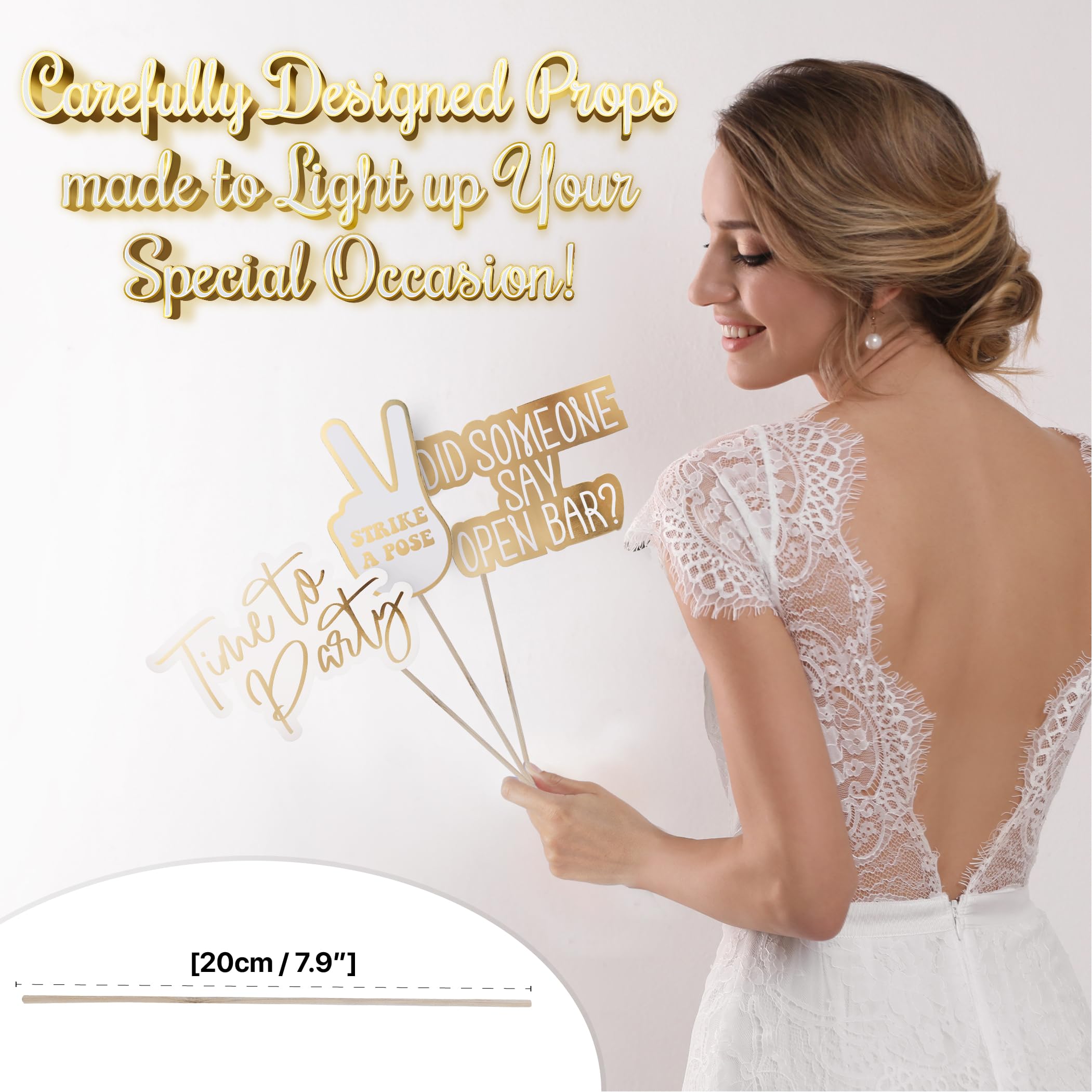 Soul Shift 60Pcs Fully Assembled Wedding Photo Booth Props - Prop Stand - Gold Signs - Elegant Wedding & Reception Party Supplie