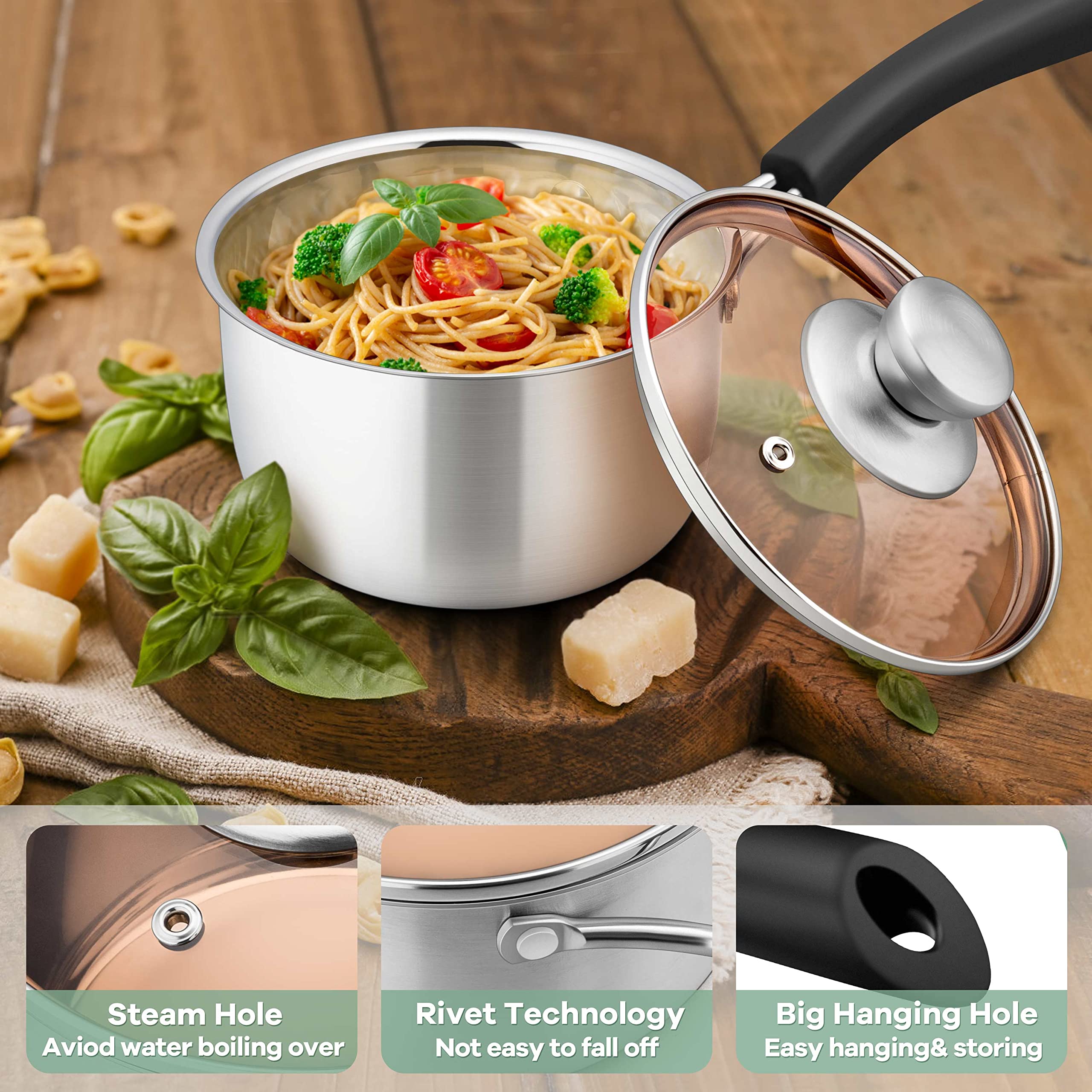 Herogo 2Qt Saucepan With Lid, 18/10 Stainless Steel Sauce Pan Pot, 2 Quart Saucepan For Gas Electric Stove Top Camping, Rust Fre