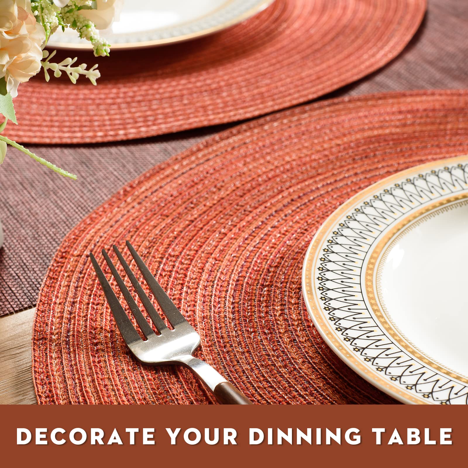 Funwheat Round Braided Placemats Set Of 6 Place Mats For Dining Tables Woven Heat Resistant Table Mats 15 Inch For Halloween(Ora