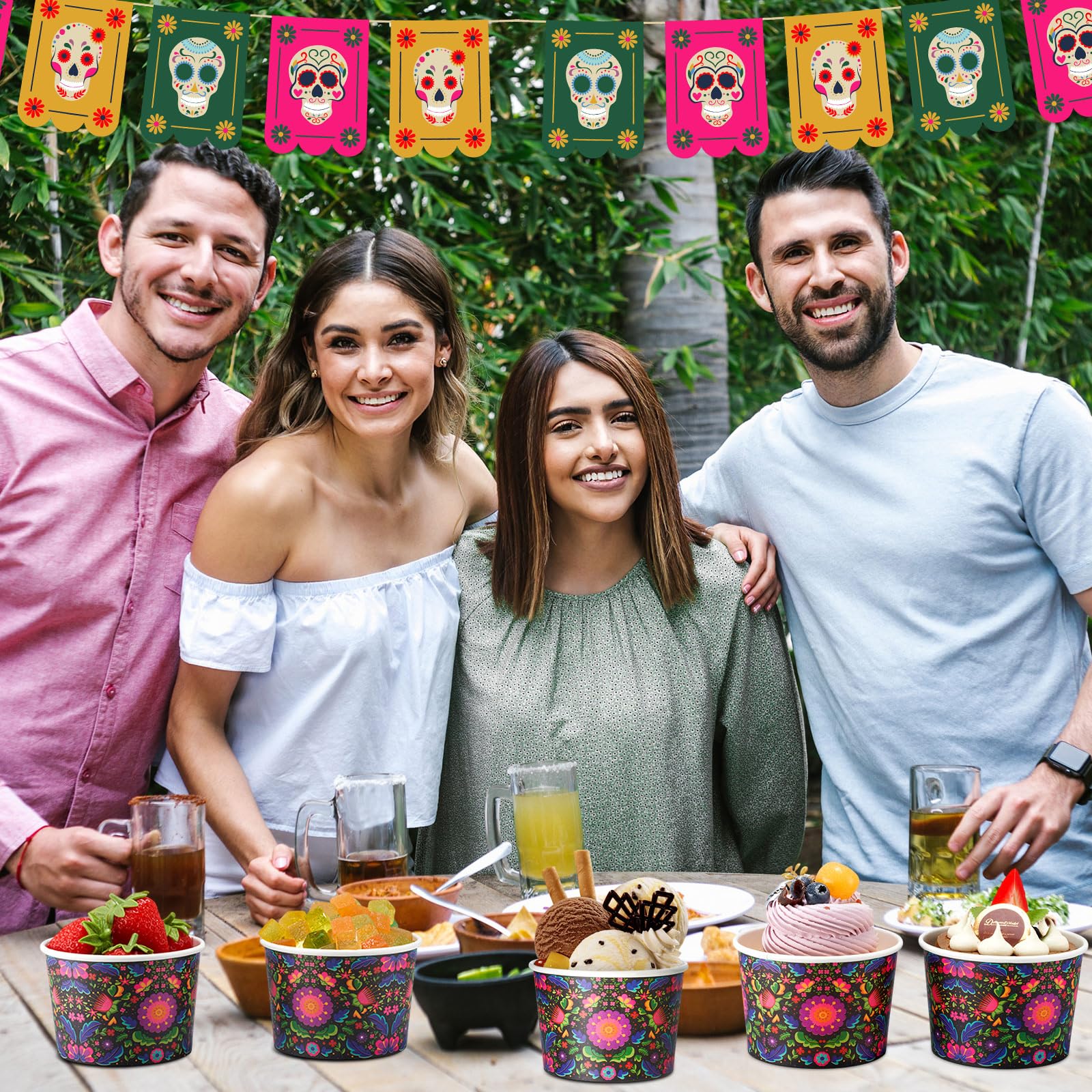 Zhehao 60 Pcs Mexican Halloween Paper Ice Cream Cups 9 oz Day of The Dead Disposable Dessert Bowls Snack Cups for Ice Cream Part